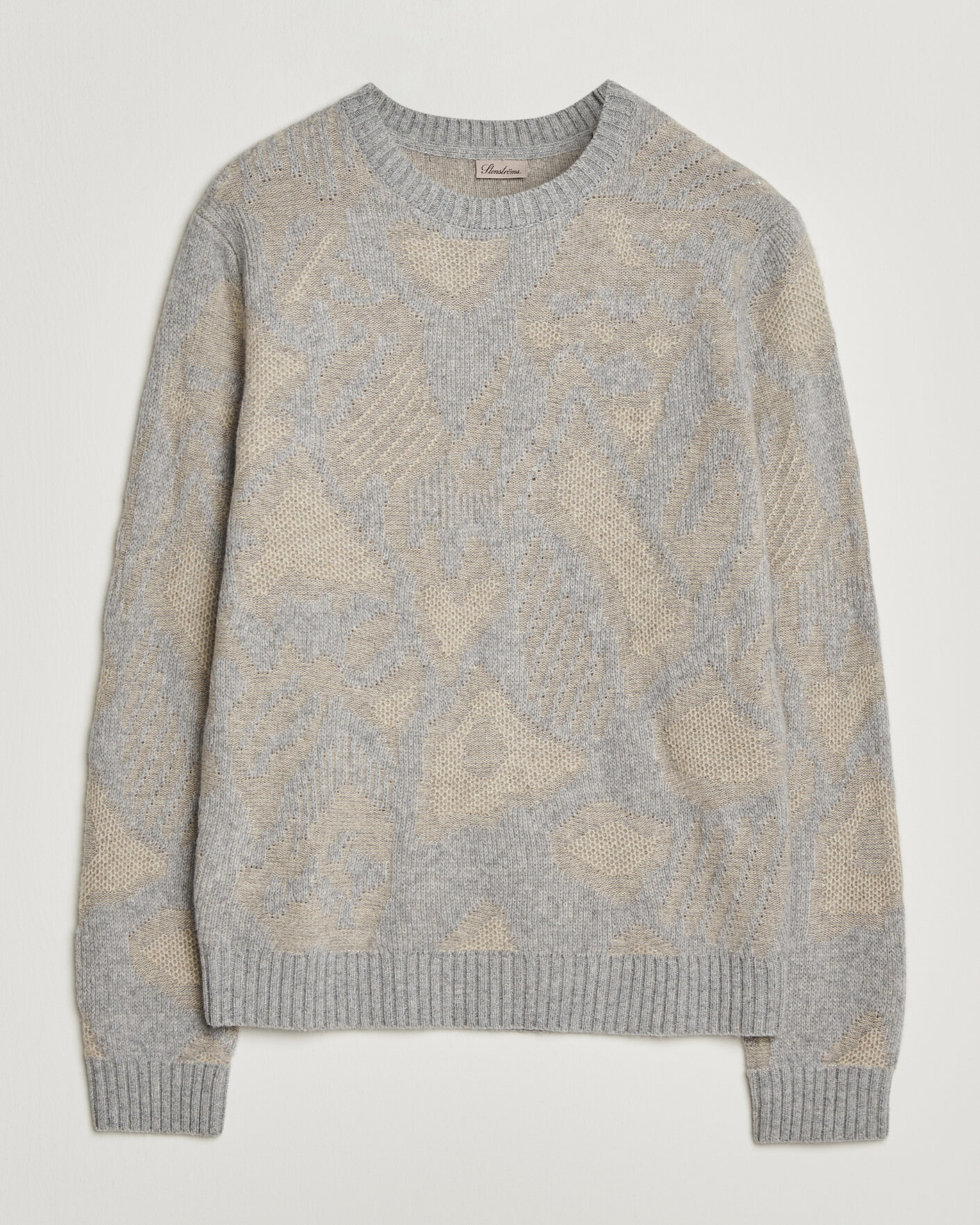 Herre | Gensere | Stenströms | Knitted Jaquard Yak/Merino Sweater Beige Grey