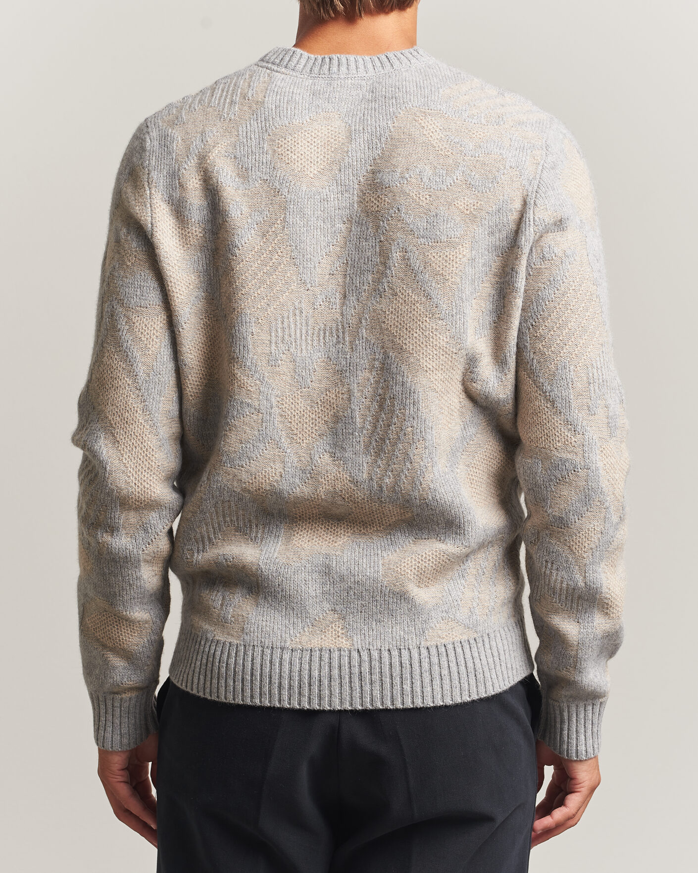 Herre | Gensere | Stenströms | Knitted Jaquard Yak/Merino Sweater Beige Grey