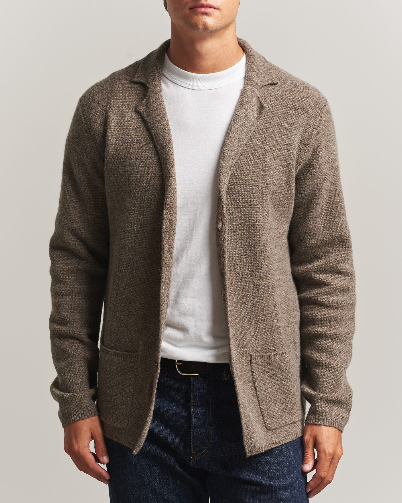 Herre | Gensere | Stenströms | Knitted Yak/Merino Cardigan Blazer Brown
