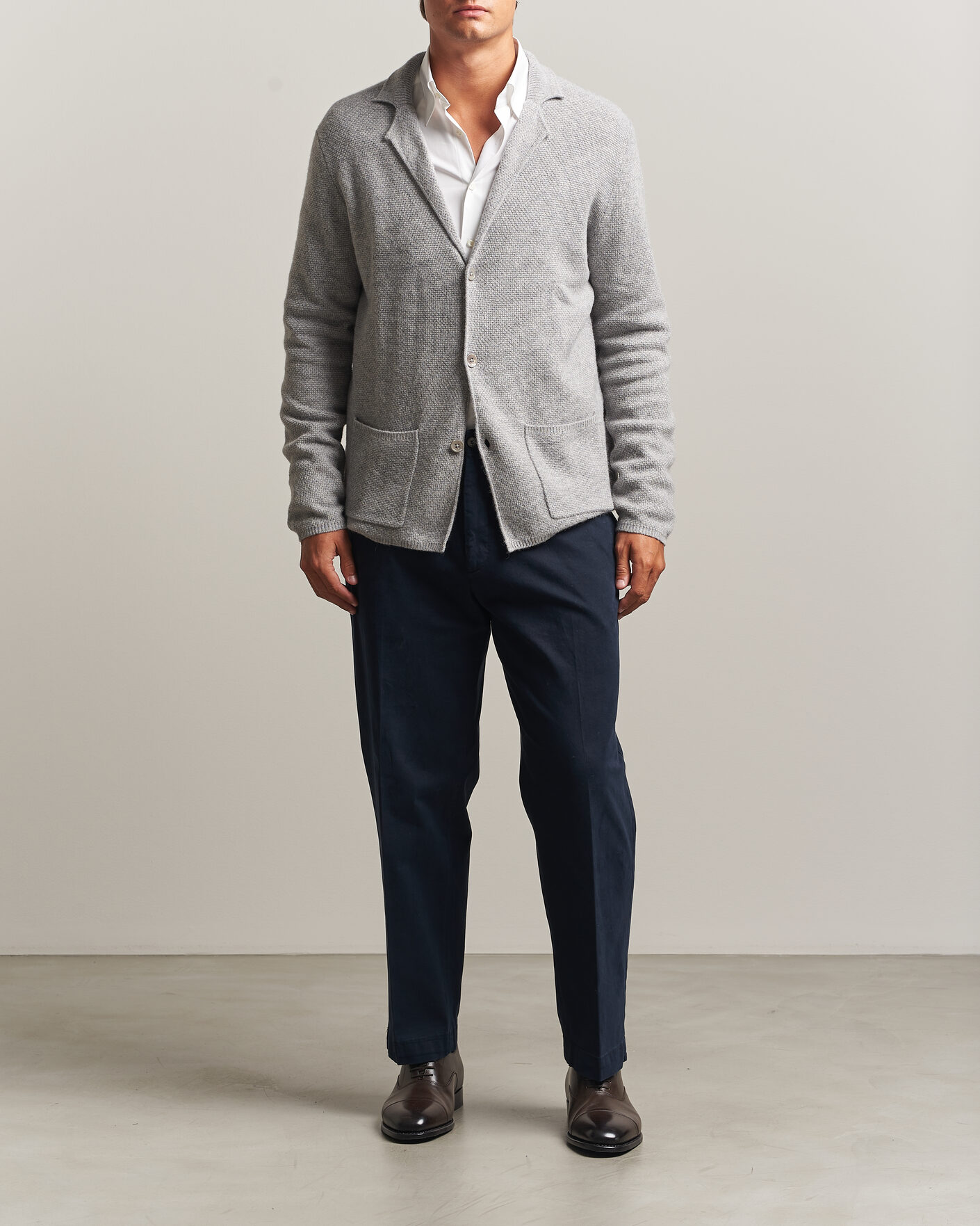 Herre | Gensere | Stenströms | Knitted Yak/Merino Cardigan Blazer Grey