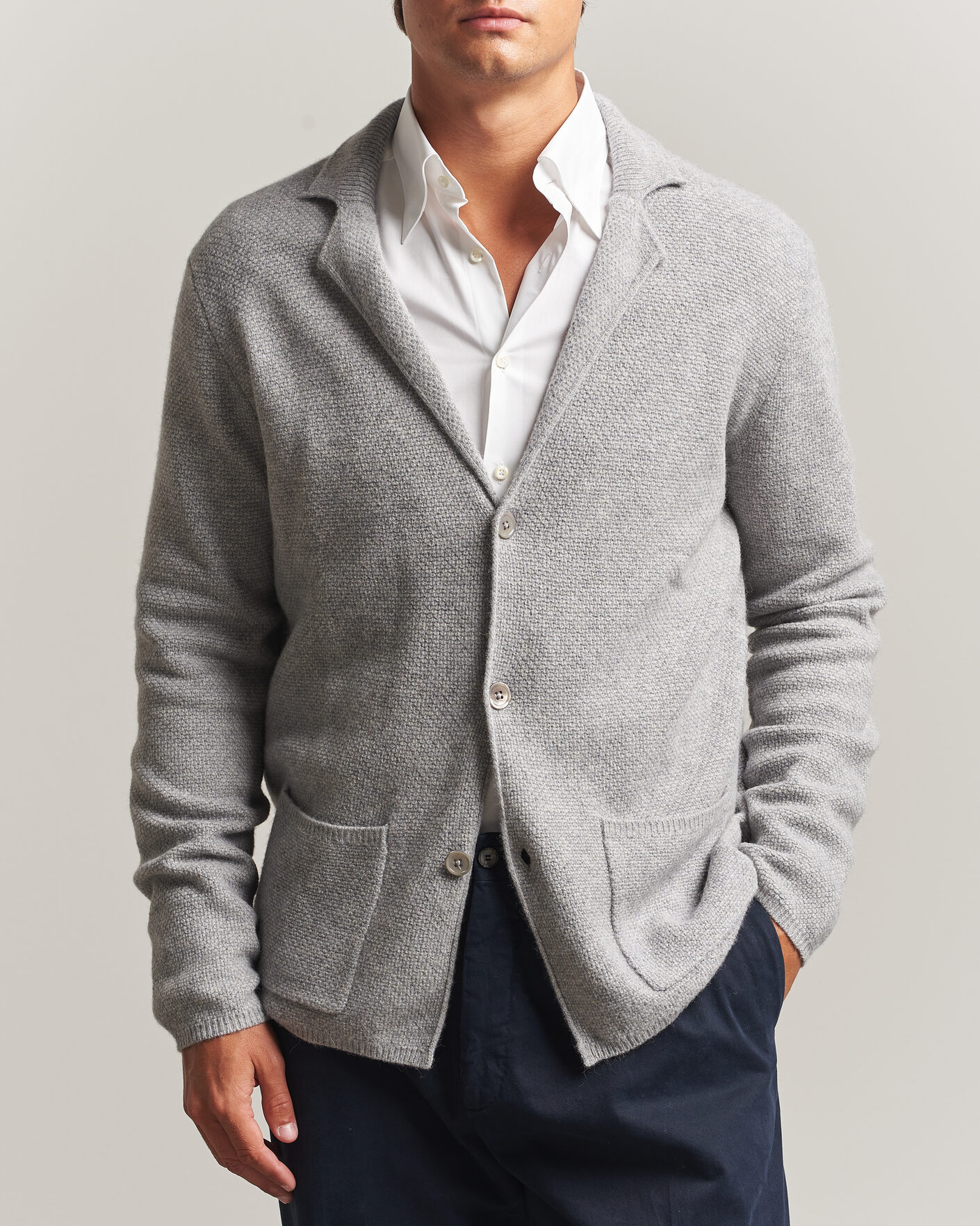 Herre | Gensere | Stenströms | Knitted Yak/Merino Cardigan Blazer Grey