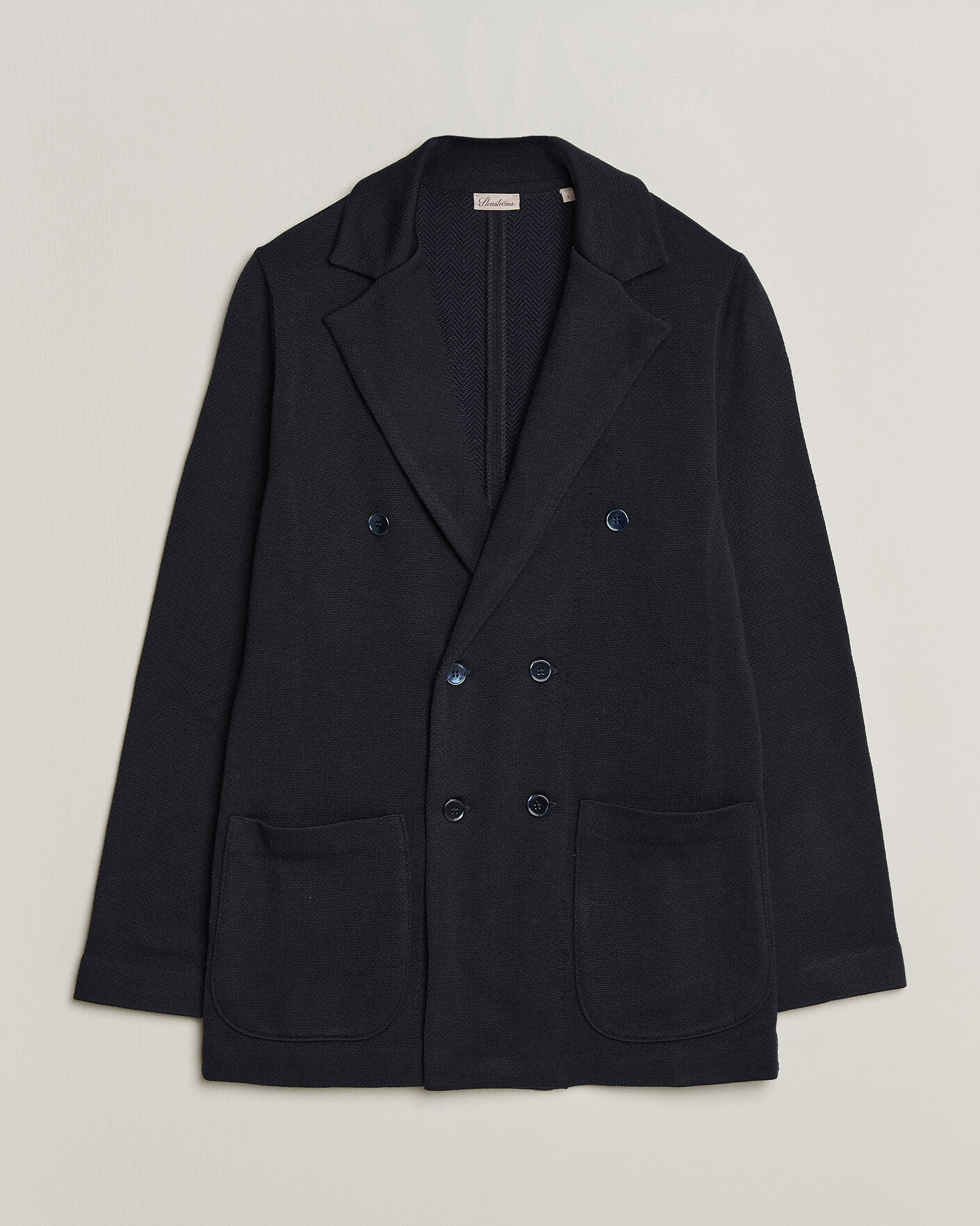 Herre | Dressjakker | Stenströms | Knitted Herringbone DB Wool Blazer Navy