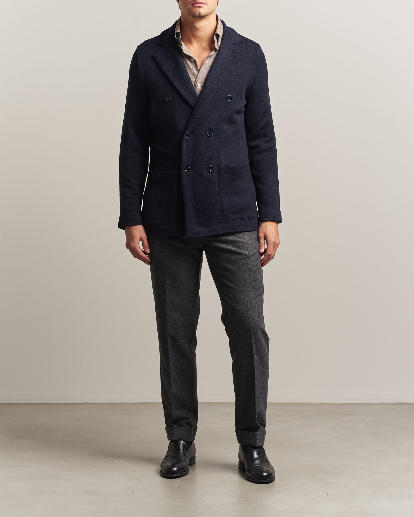Herre | Dressjakker | Stenströms | Knitted Herringbone DB Wool Blazer Navy