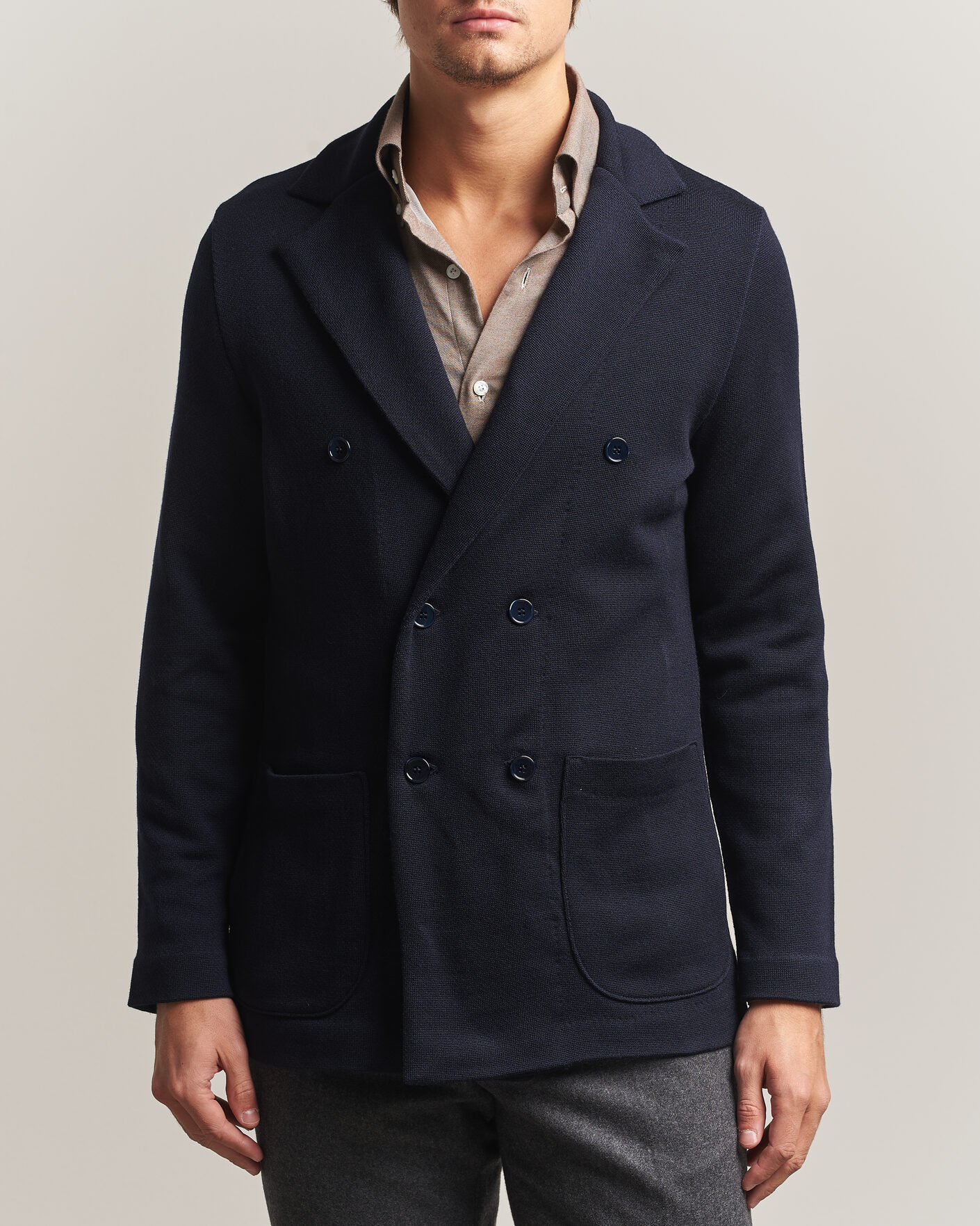 Herre | Dressjakker | Stenströms | Knitted Herringbone DB Wool Blazer Navy