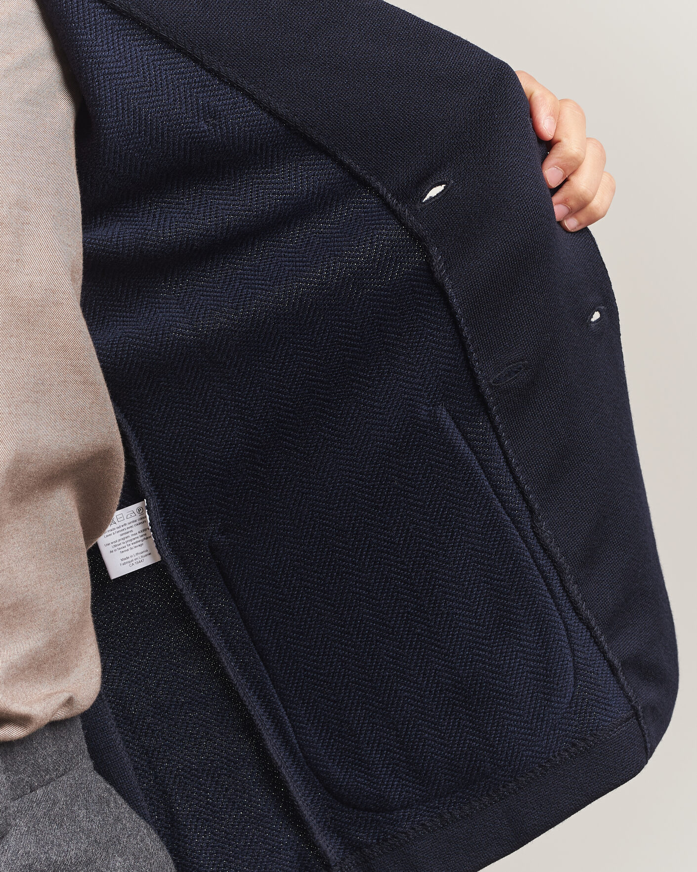 Herre | Dressjakker | Stenströms | Knitted Herringbone DB Wool Blazer Navy