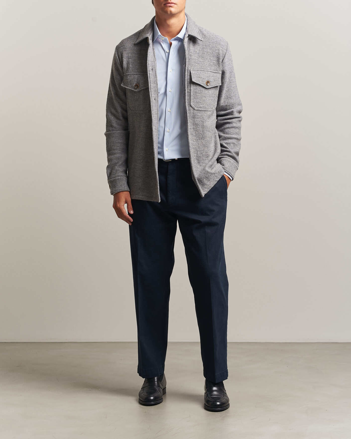 Herre | Skjorter | Stenströms | Felted Wool Overshirt Grey