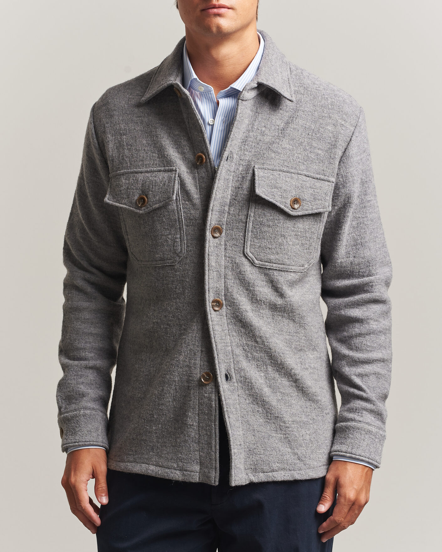 Herre | Skjorter | Stenströms | Felted Wool Overshirt Grey