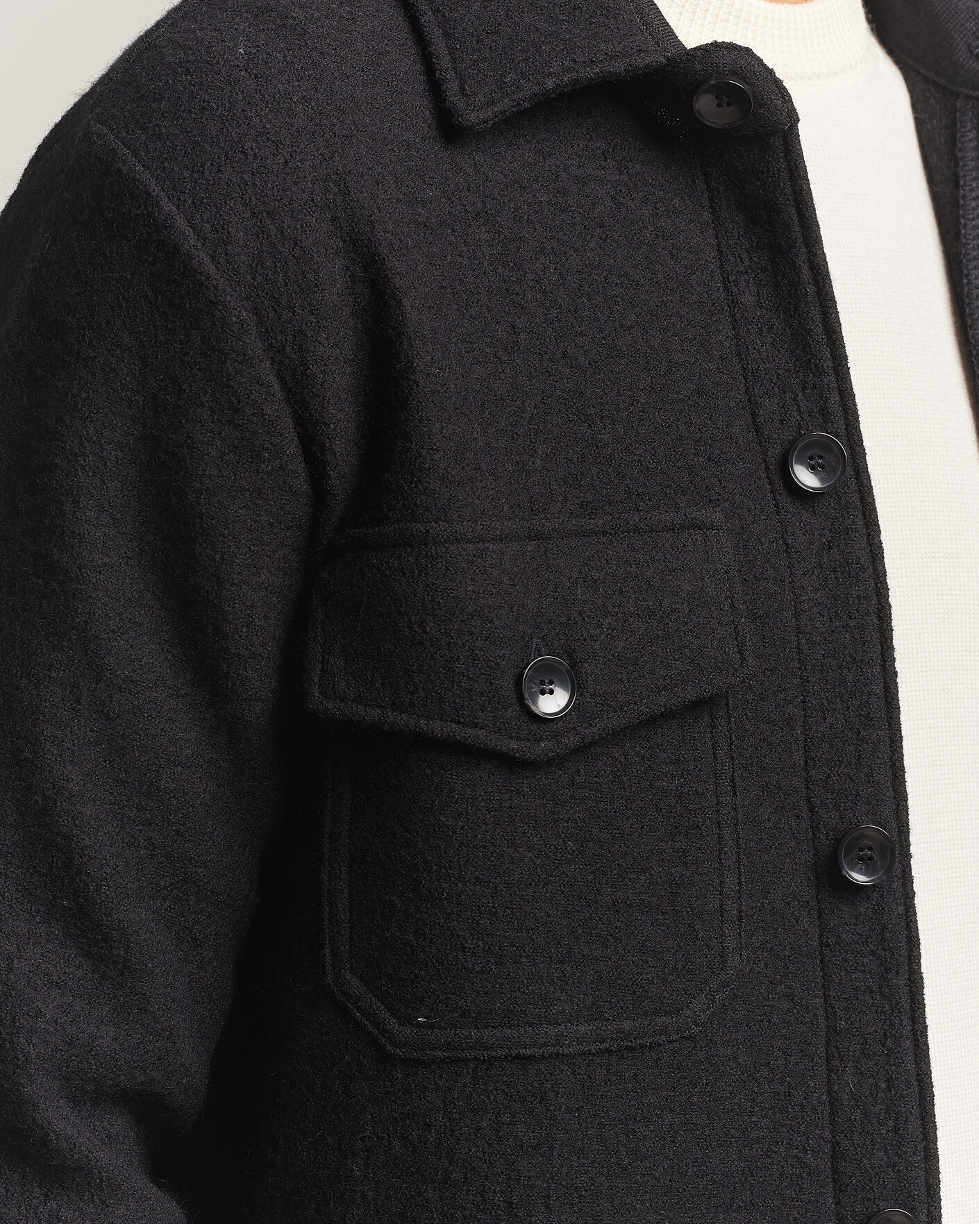 Herre | Skjorter | Stenströms | Felted Wool Overshirt Black