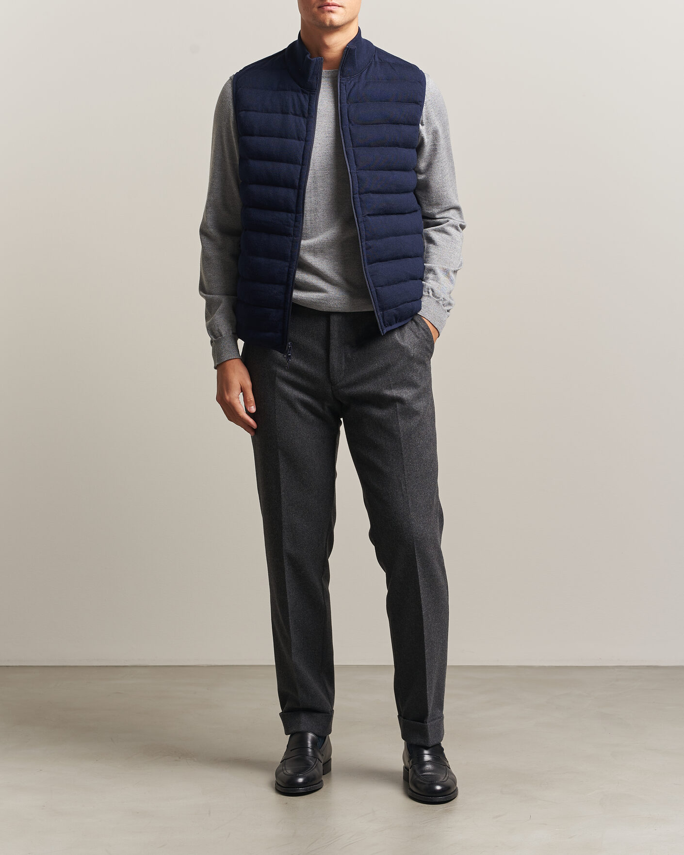 Herre | Vester | Stenströms | Reversible Knitted Merino/Nylon Vest Navy