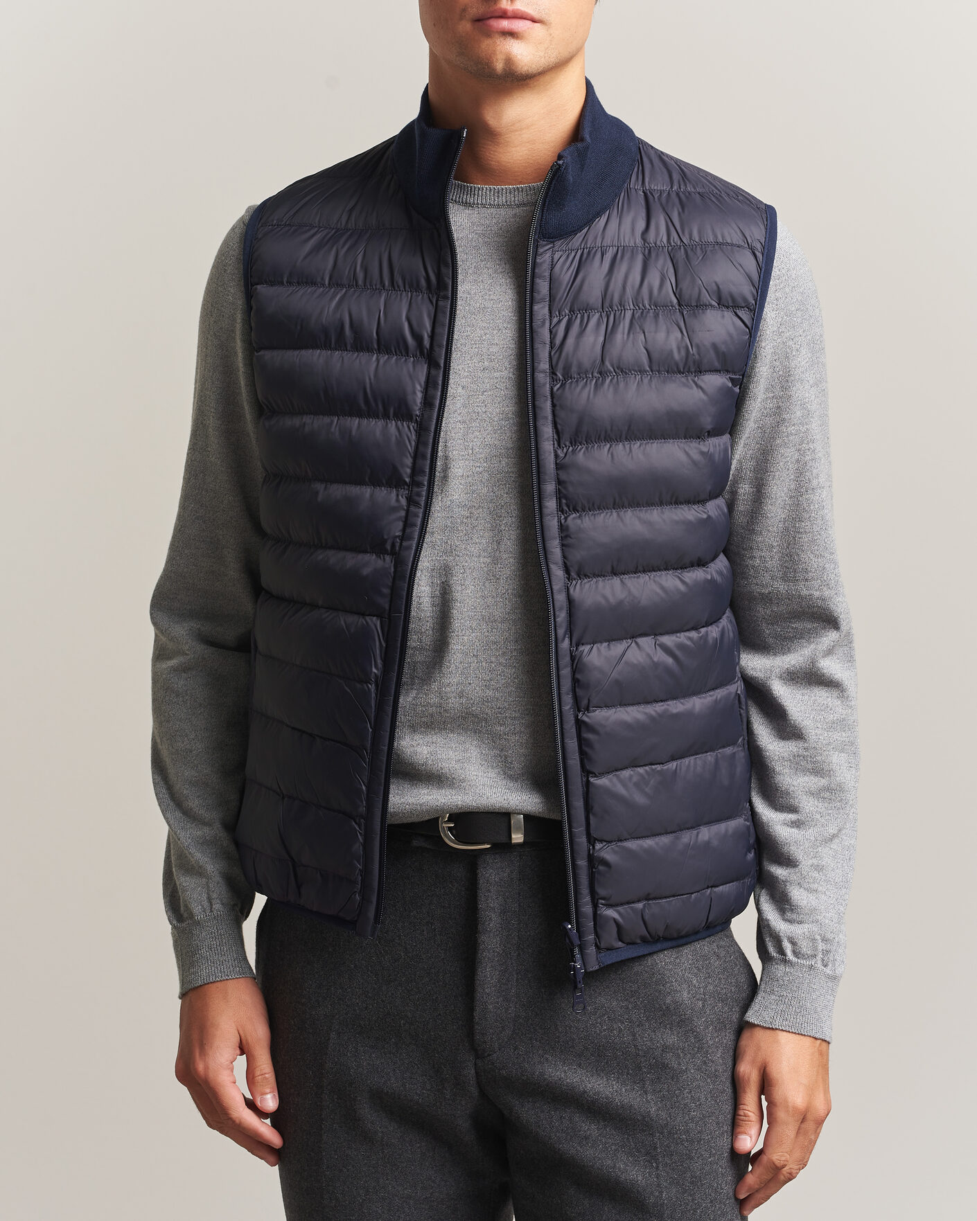 Herre | Vester | Stenströms | Reversible Knitted Merino/Nylon Vest Navy