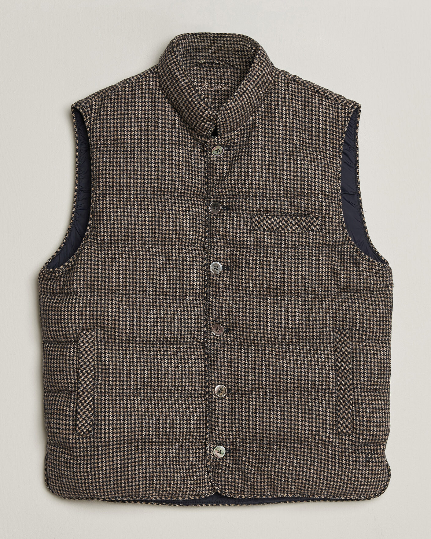 Herre | Vester | Stenströms | Padded Houndstooth Wool Vest Brown