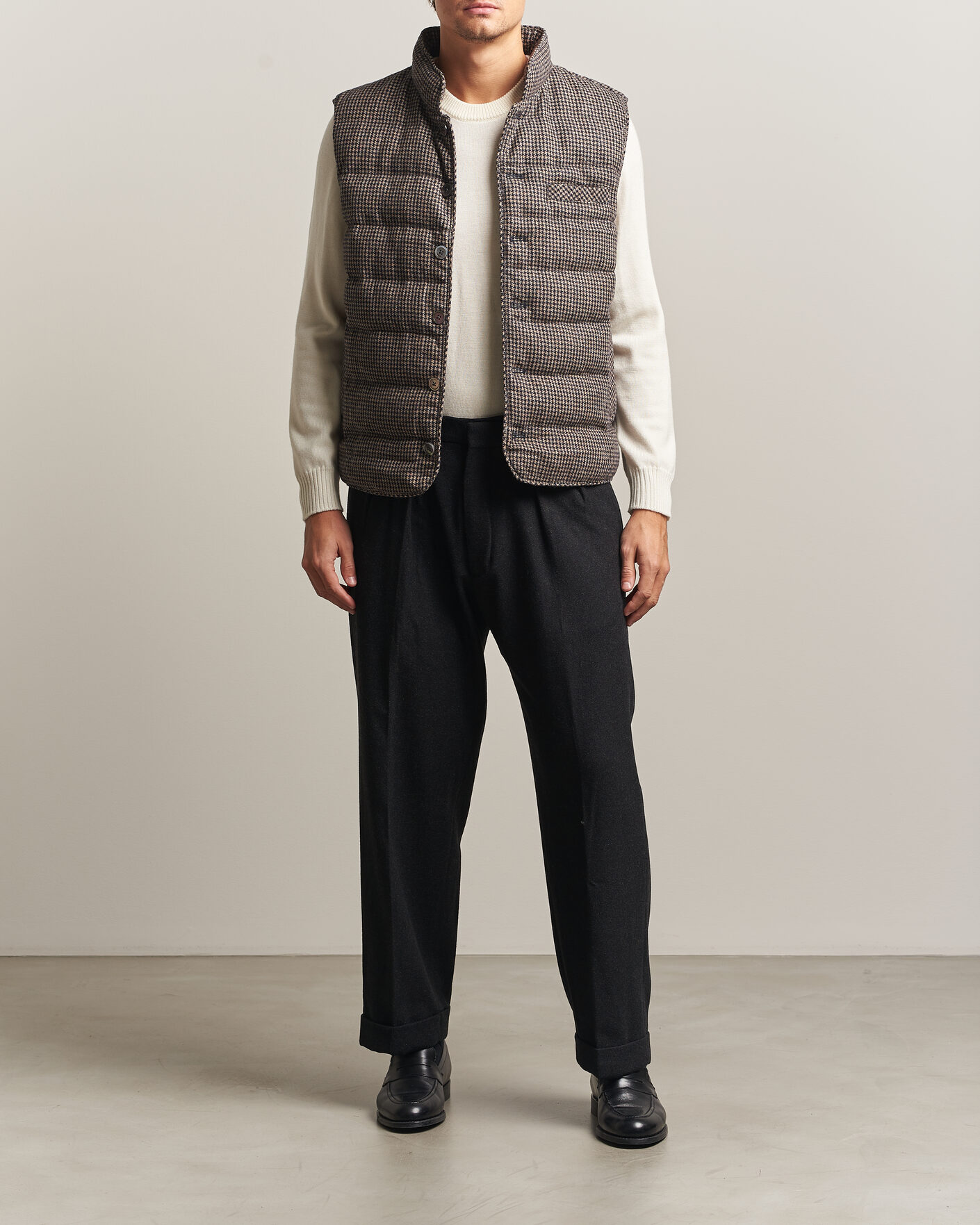 Herre | Vester | Stenströms | Padded Houndstooth Wool Vest Brown