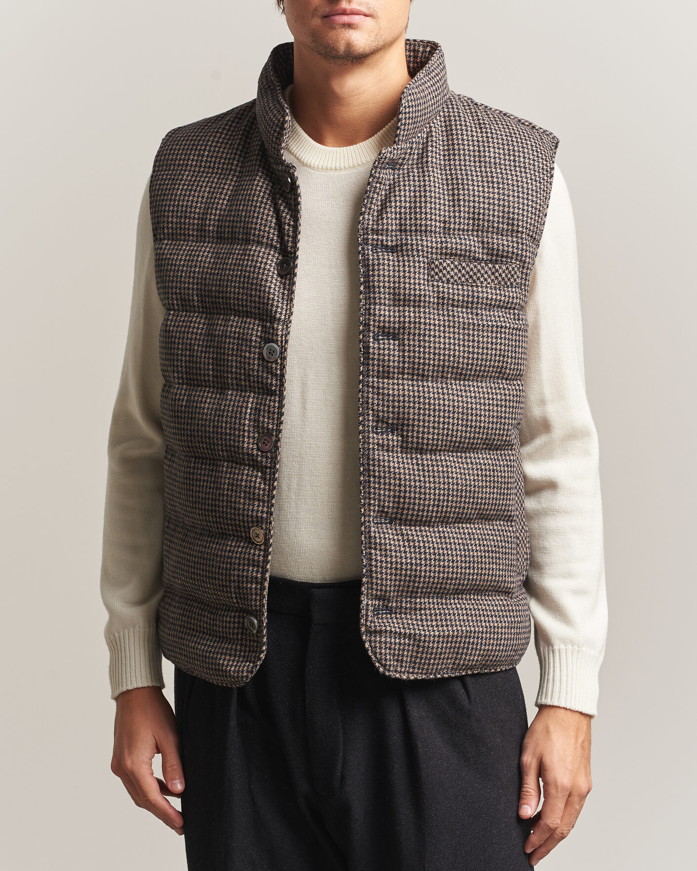 Herre | Vester | Stenströms | Padded Houndstooth Wool Vest Brown