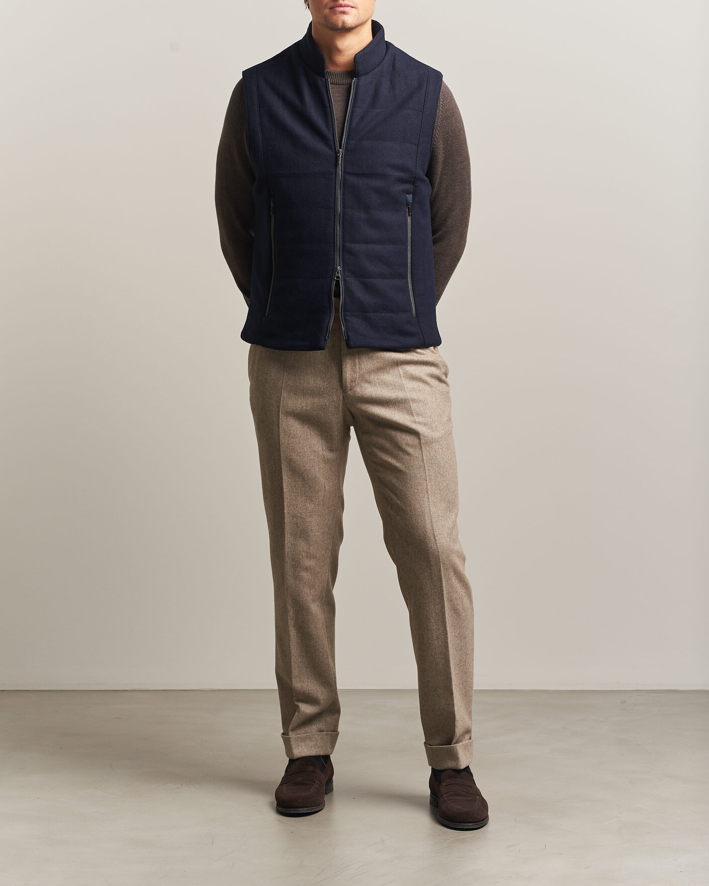 Herre | Vester | Stenströms | Wool Alcantara Detail Light Padded Vest Navy
