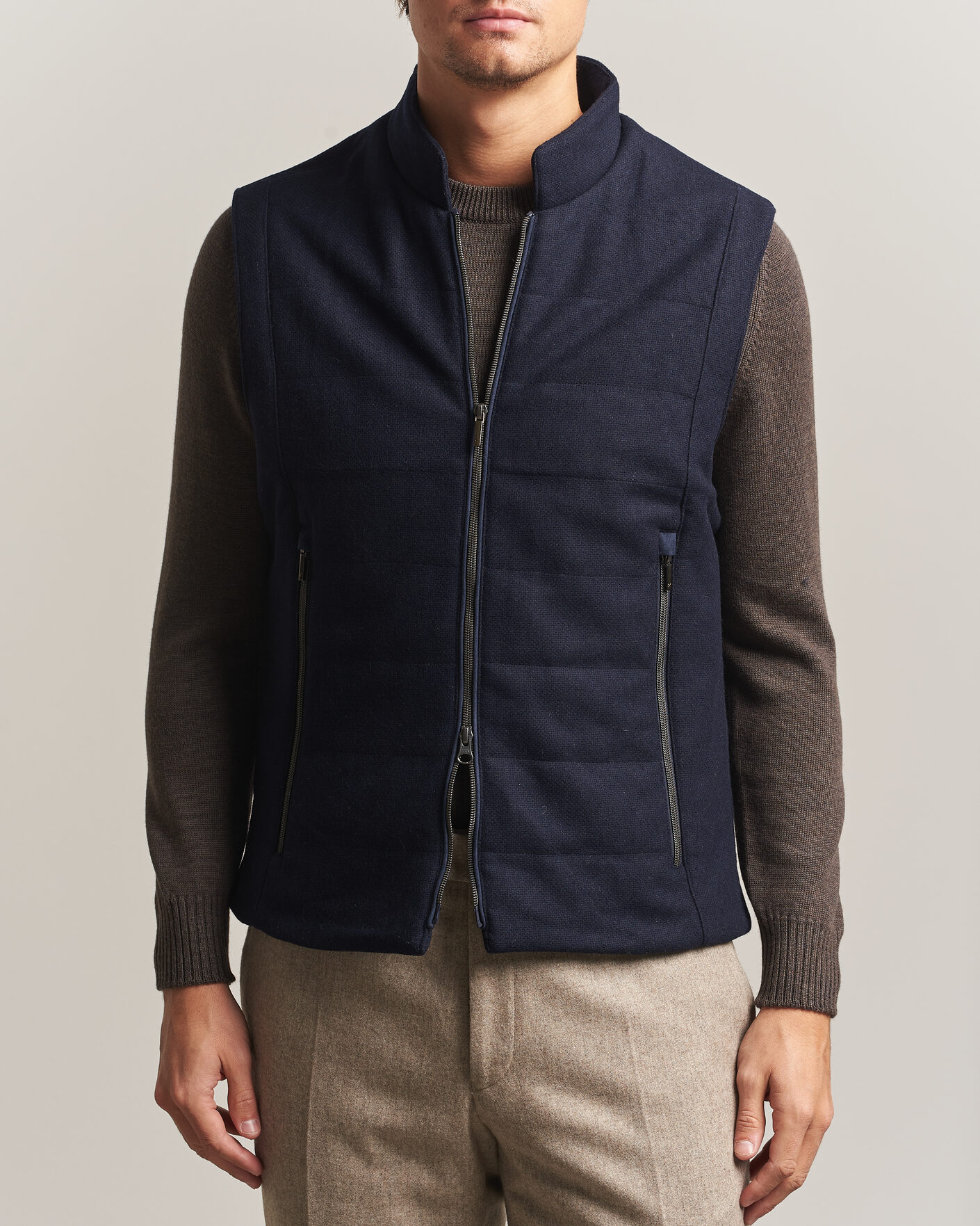 Herre | Vester | Stenströms | Wool Alcantara Detail Light Padded Vest Navy