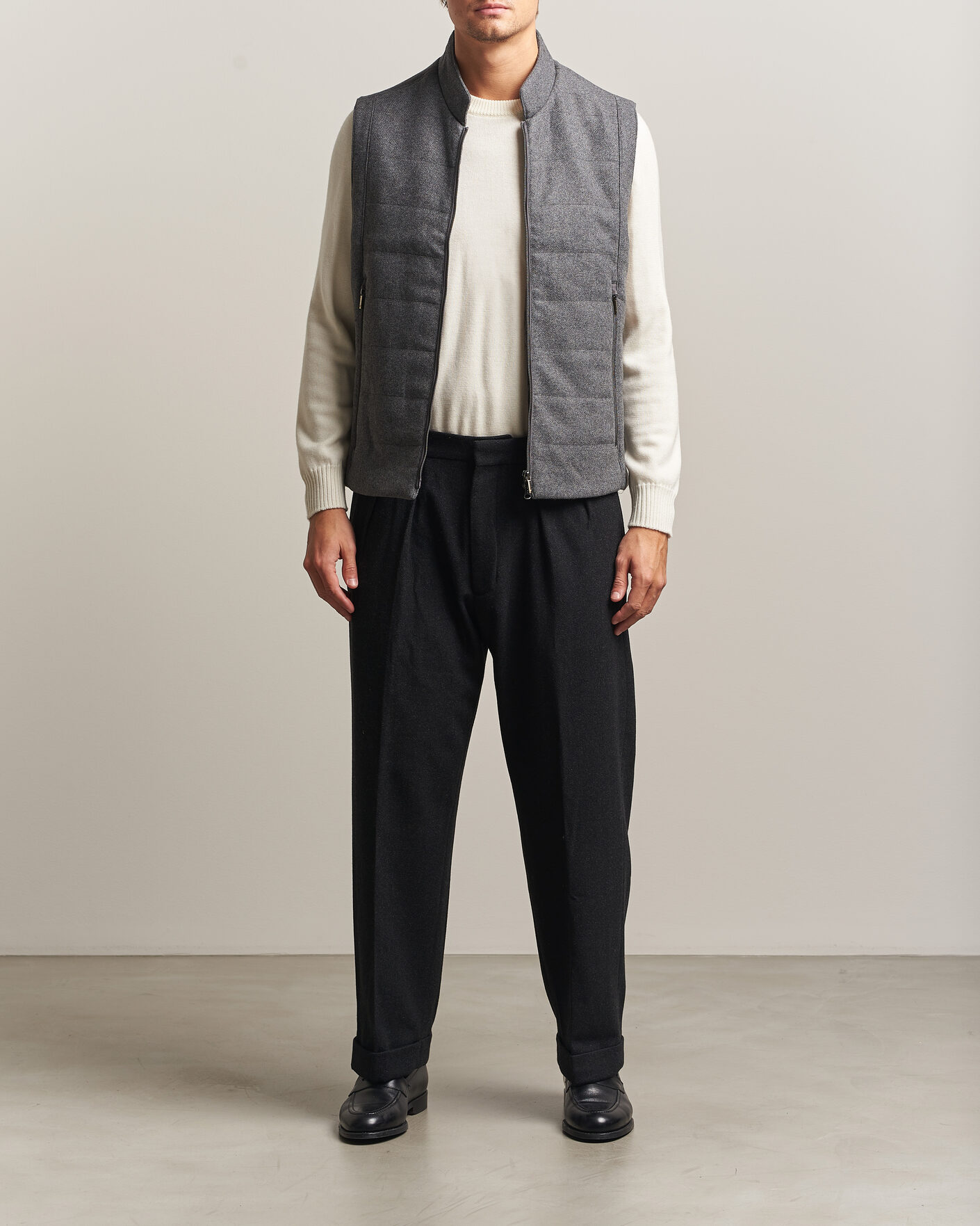 Herre | Vester | Stenströms | Wool Alcantara Detail Light Padded Vest Grey