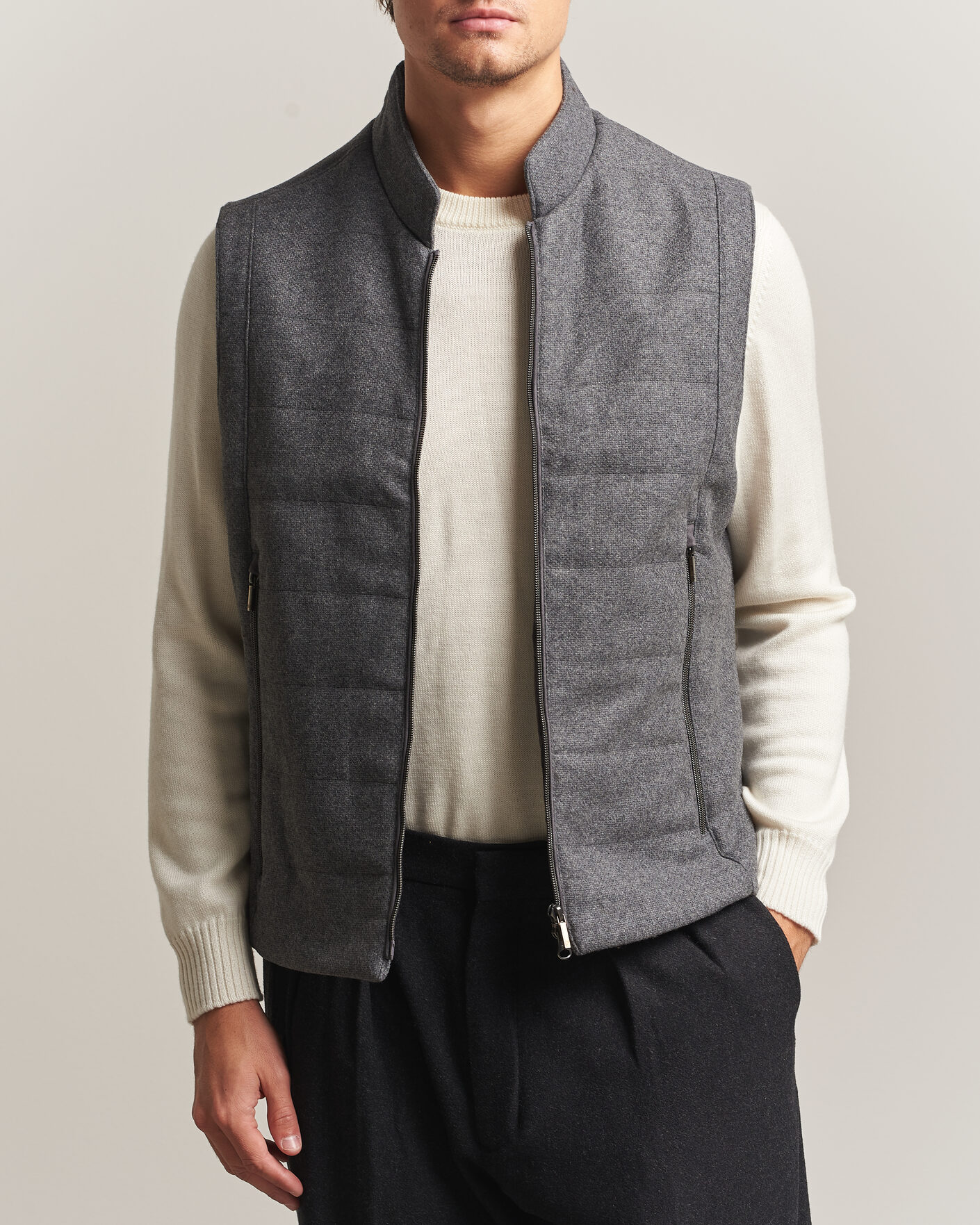 Herre | Vester | Stenströms | Wool Alcantara Detail Light Padded Vest Grey
