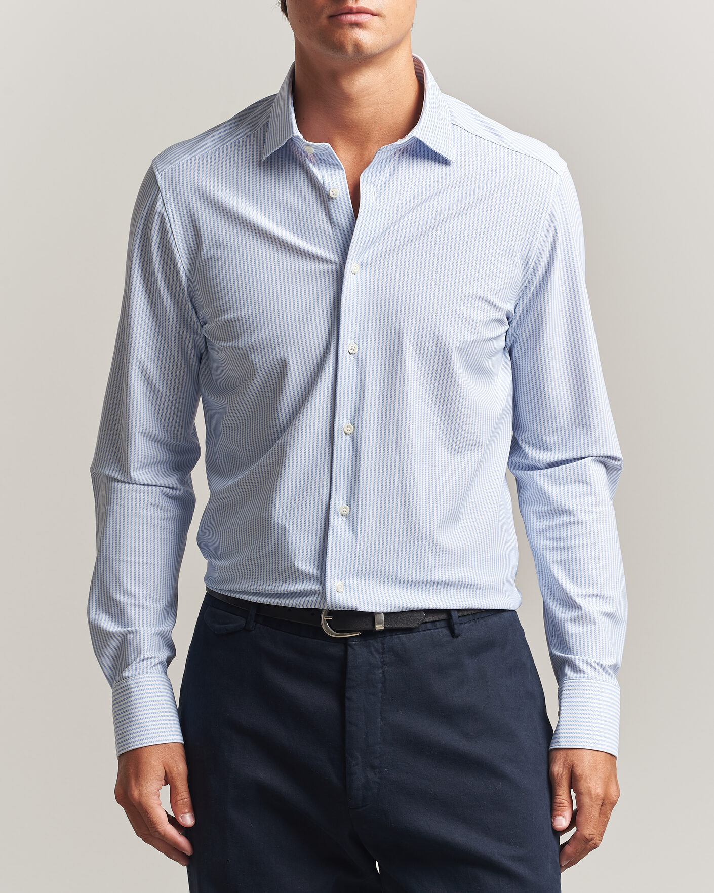 Herre | Skjorter | Stenströms | Slimline Active Stretch Striped Shirt Light Blue