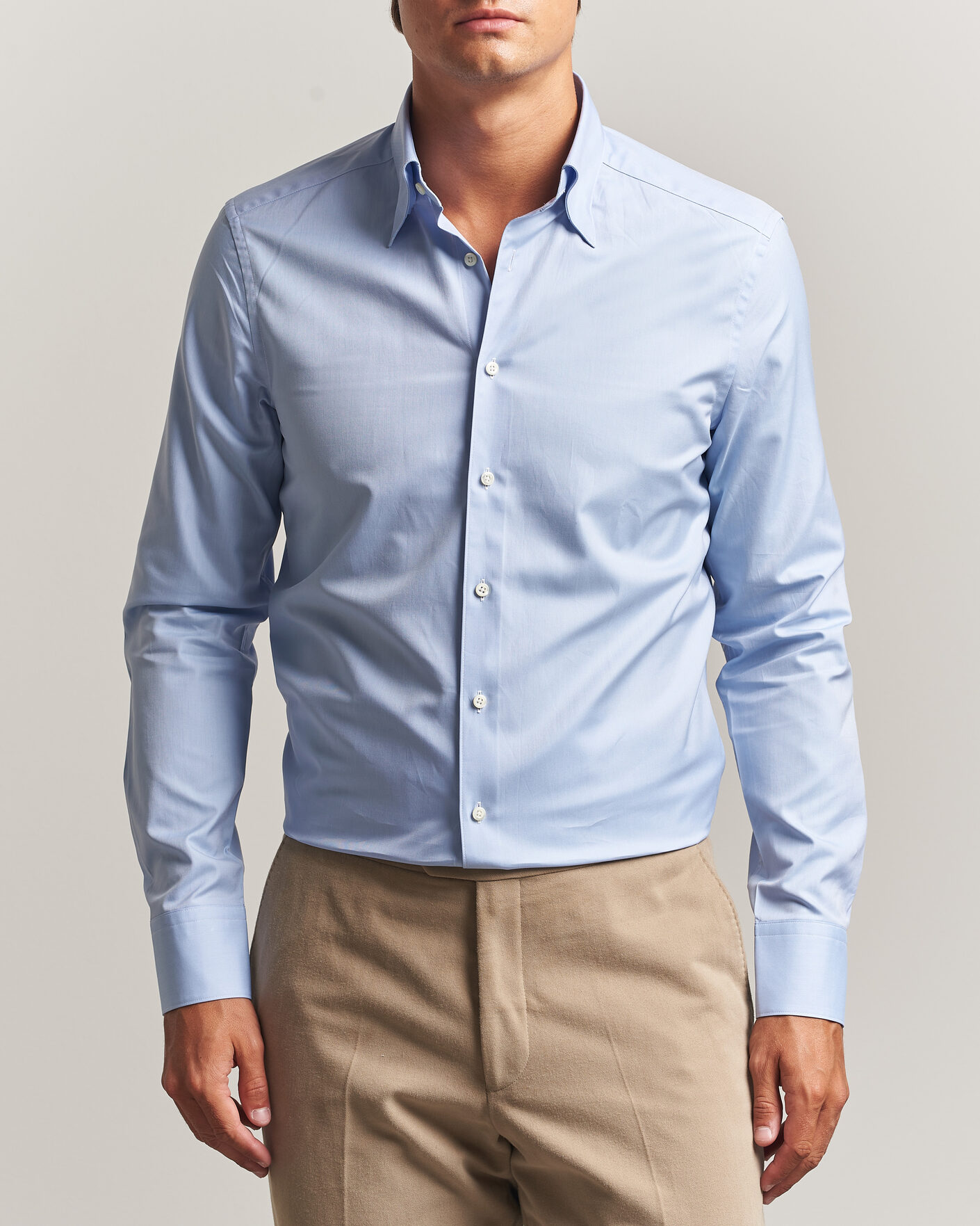 Herre | Skjorter | Stenströms | Slimline Twofold Cotton Button Under Shirt Blue
