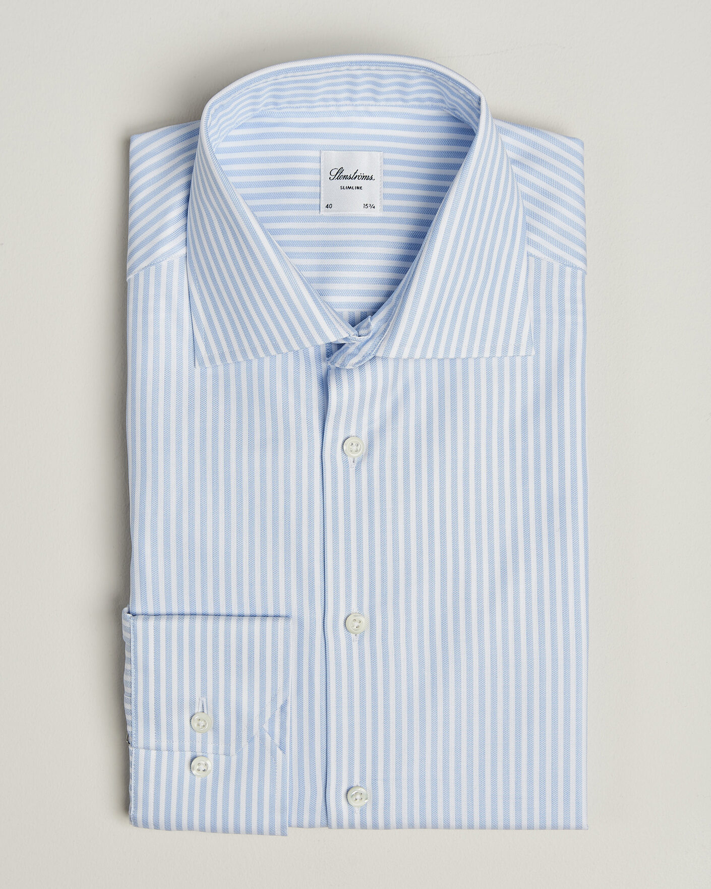 Herre | Skjorter | Stenströms | Slimline Twofold Cotton Stripe Shirt Light Blue