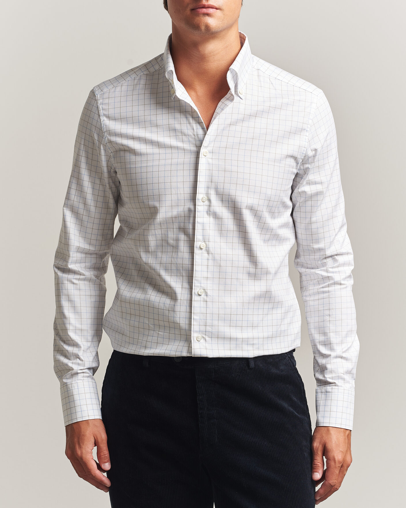 Herre | Skjorter | Stenströms | Slimline Oxford Tattersall Shirt White