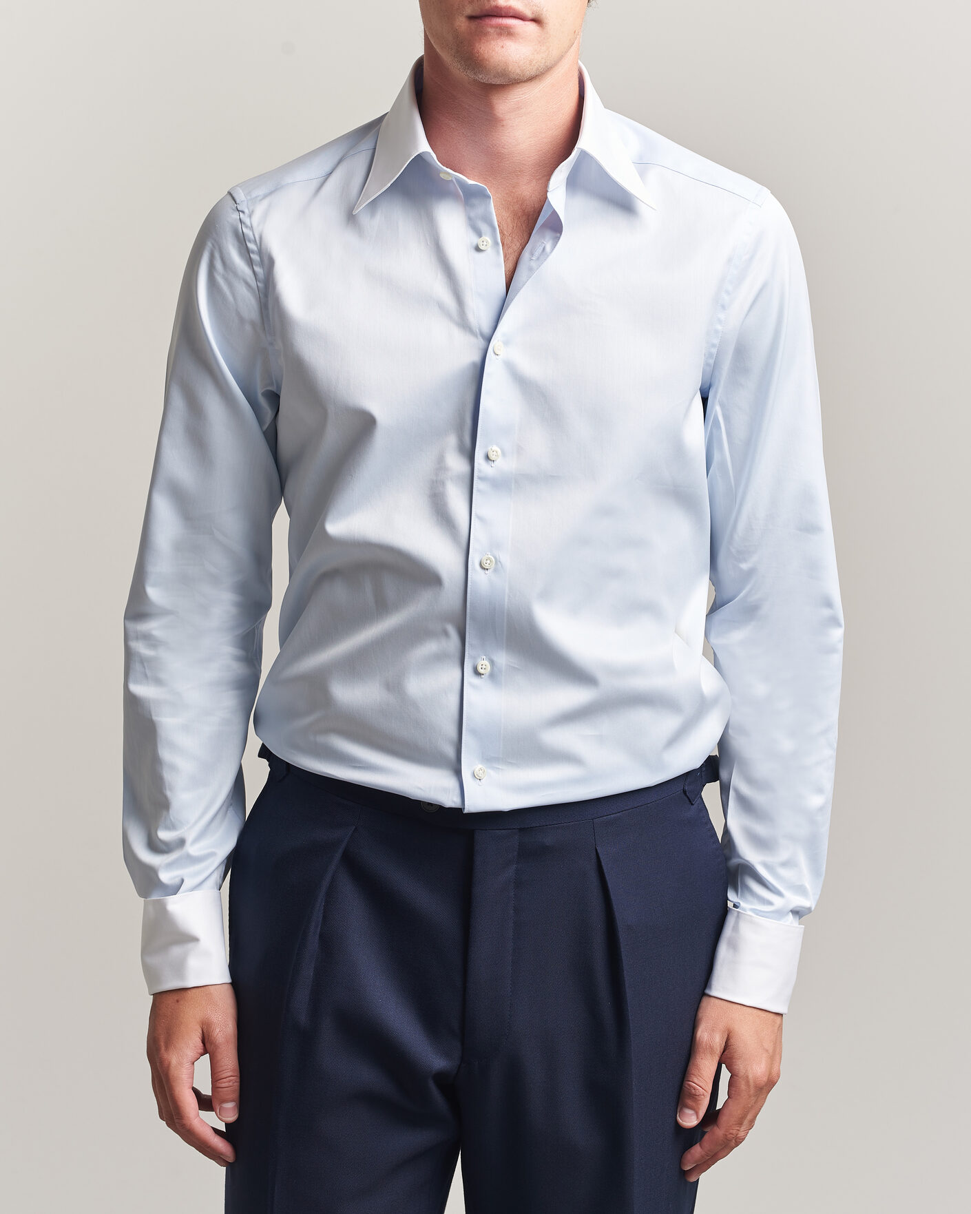Herre | Skjorter | Stenströms | Slimline White Collar Whinchester Shirt Blue