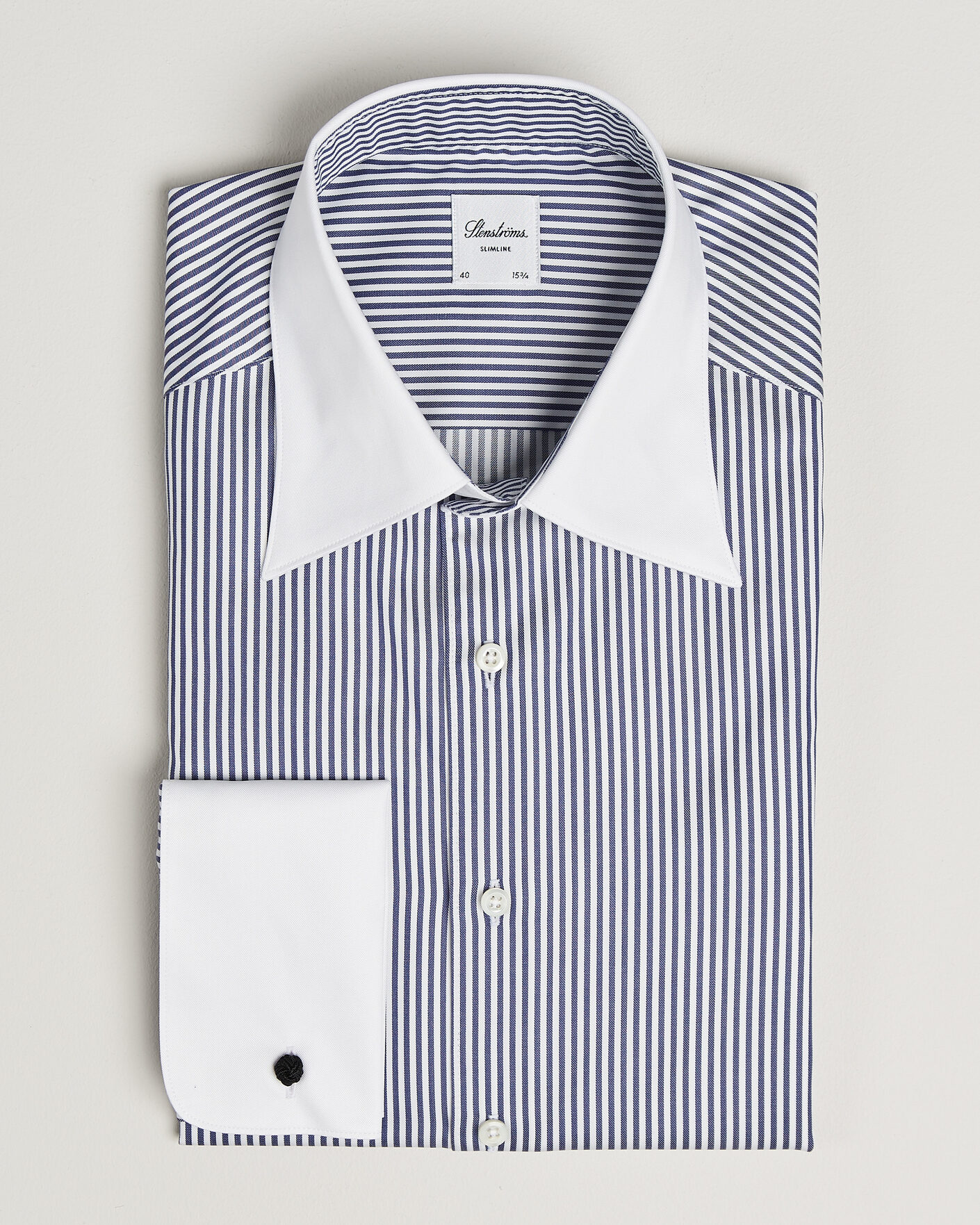 Herre | Skjorter | Stenströms | Slimline White Collar Stripe Whinchester Shirt Blue
