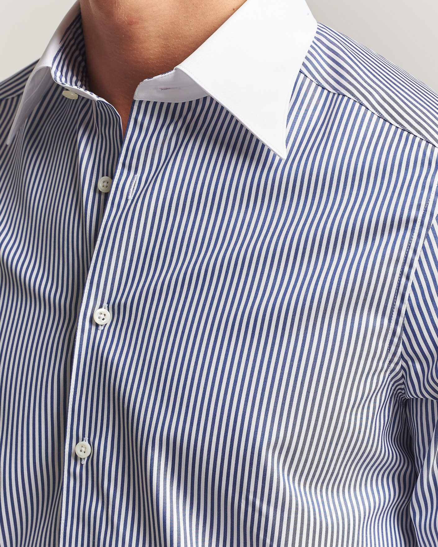 Herre | Skjorter | Stenströms | Slimline White Collar Stripe Whinchester Shirt Blue