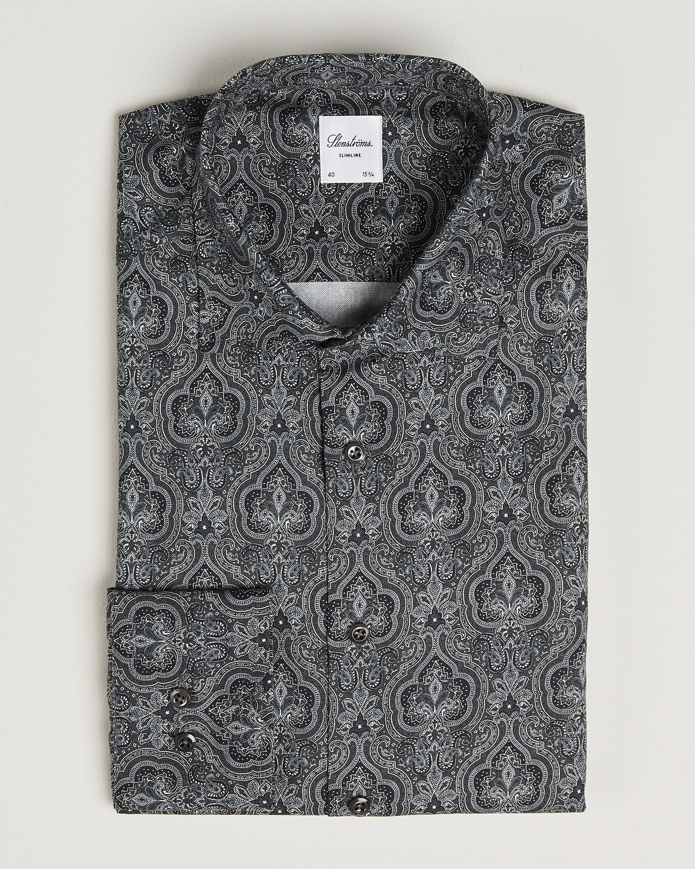 Herre | Skjorter | Stenströms | Slimline Paisley Print Cut Away Shirt Grey