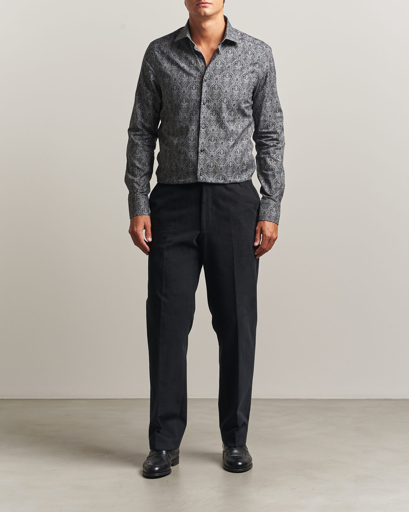Herre | Skjorter | Stenströms | Slimline Paisley Print Cut Away Shirt Grey