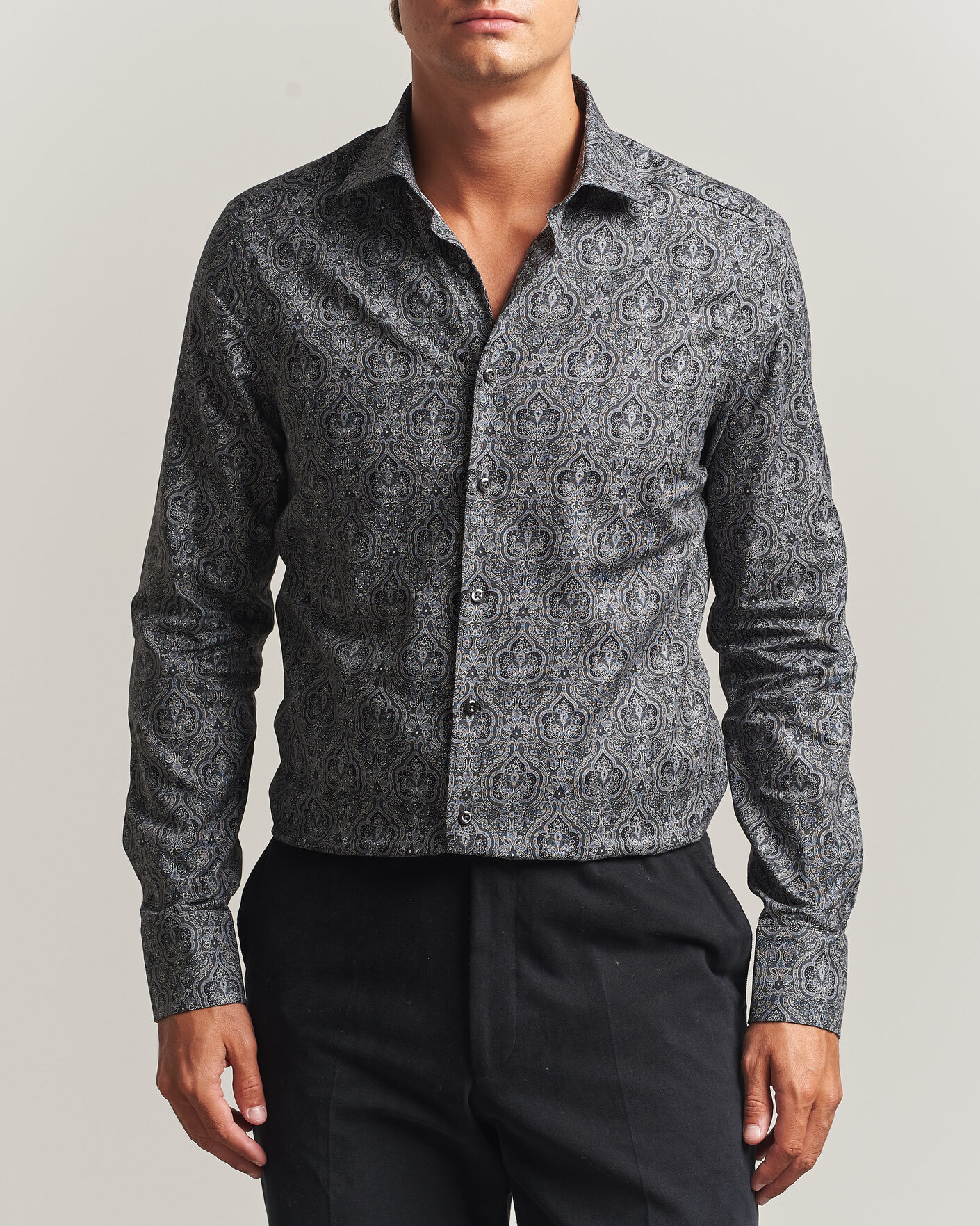 Herre | Skjorter | Stenströms | Slimline Paisley Print Cut Away Shirt Grey