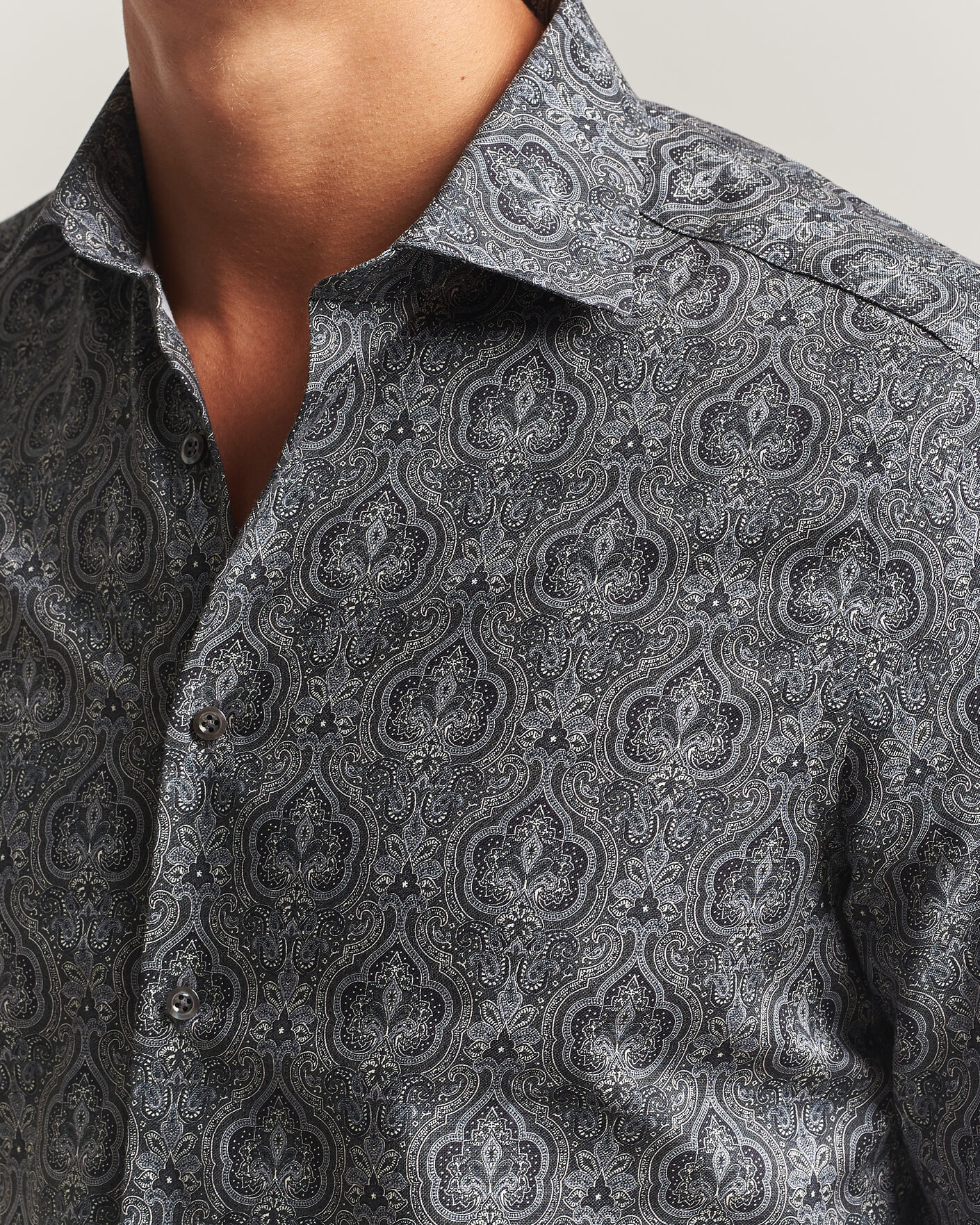 Herre | Skjorter | Stenströms | Slimline Paisley Print Cut Away Shirt Grey