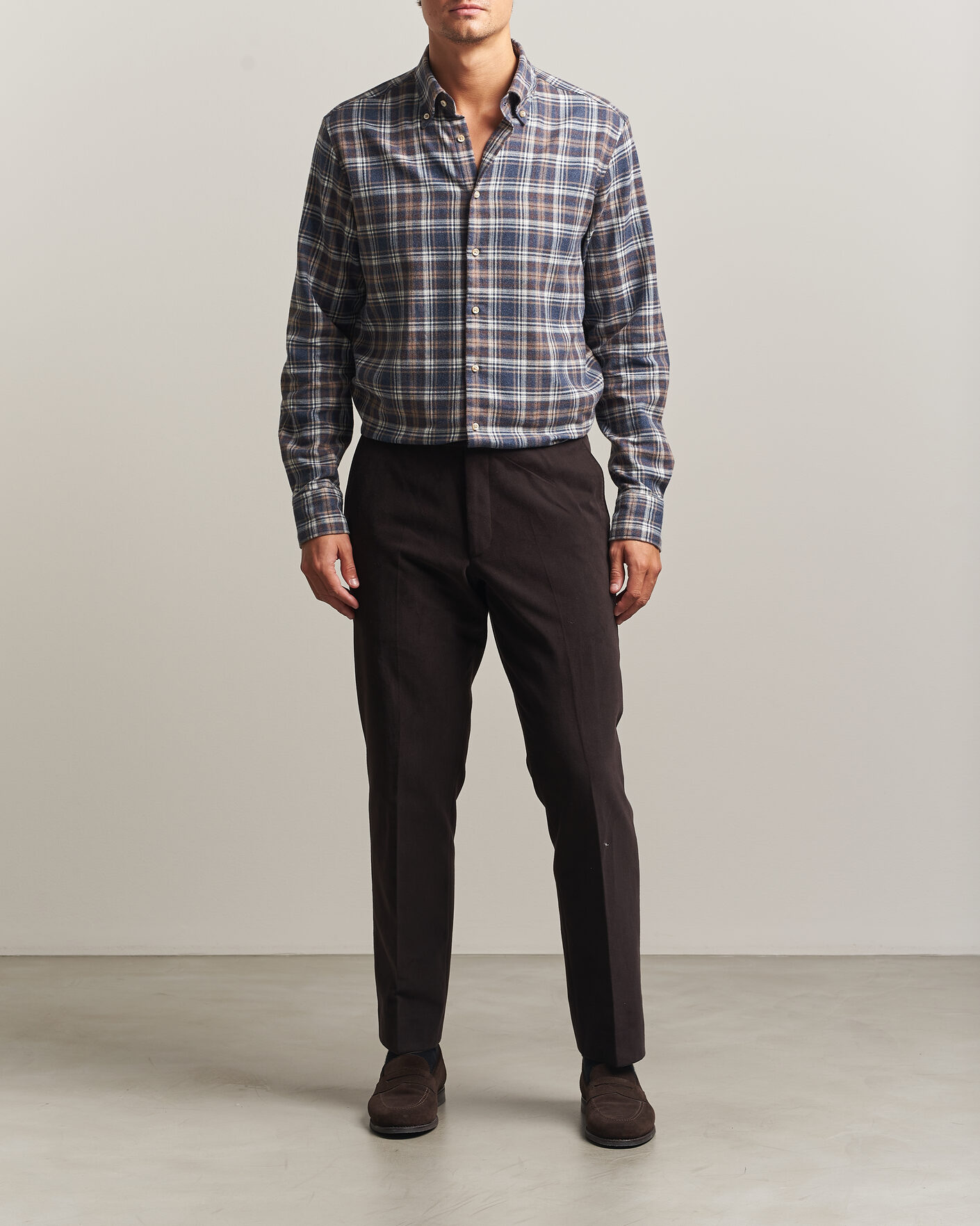 Herre | Skjorter | Stenströms | Regular Fit Check Cut Away Flannel Shirt Navy