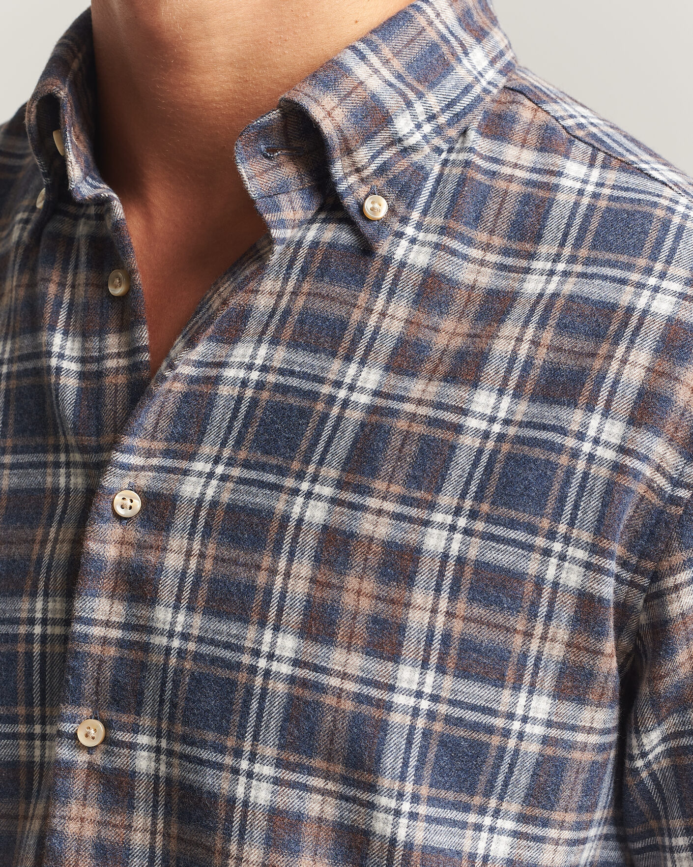 Herre | Skjorter | Stenströms | Regular Fit Check Cut Away Flannel Shirt Navy