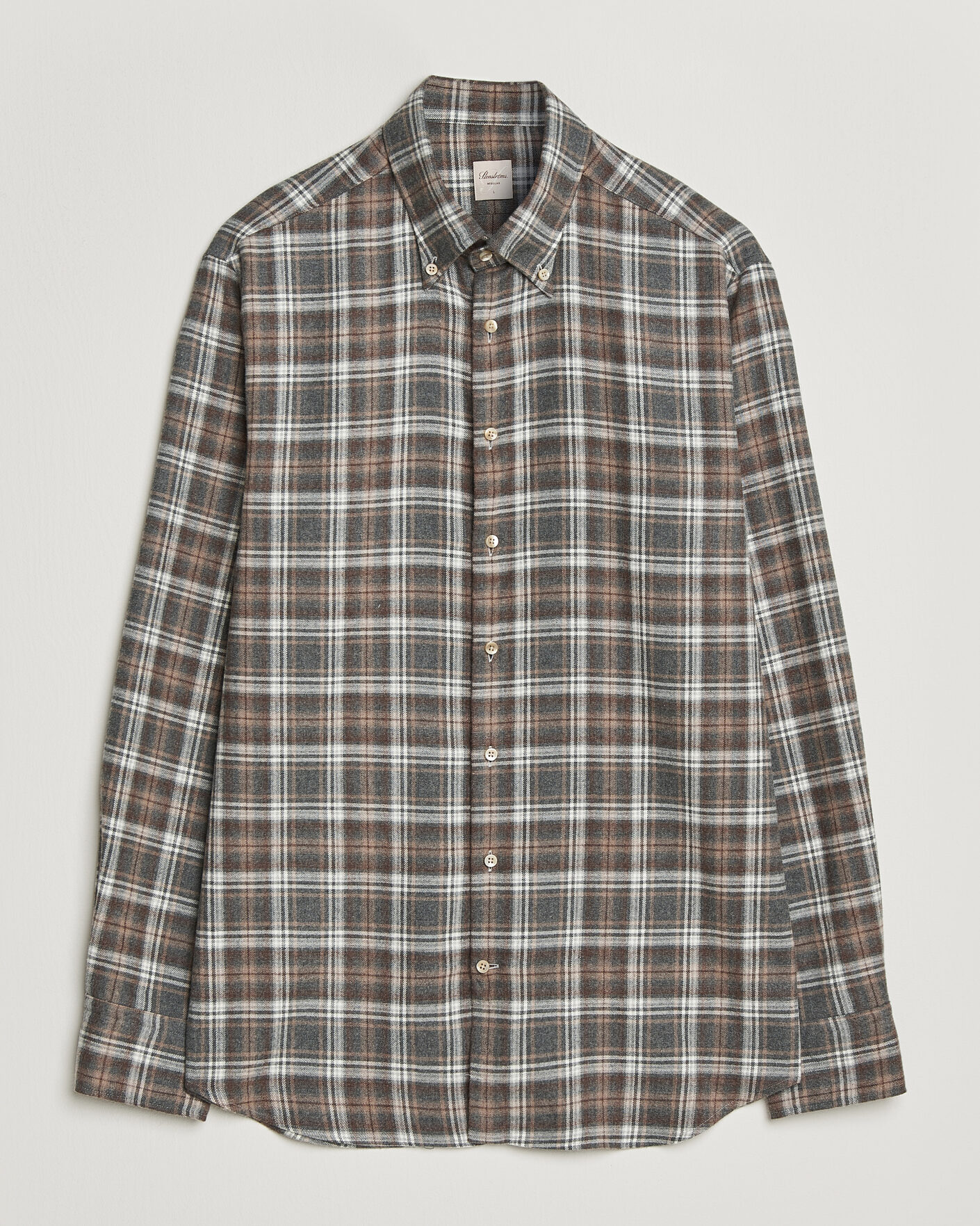 Herre | Skjorter | Stenströms | Regular Fit Check Cut Away Flannel Shirt Brown
