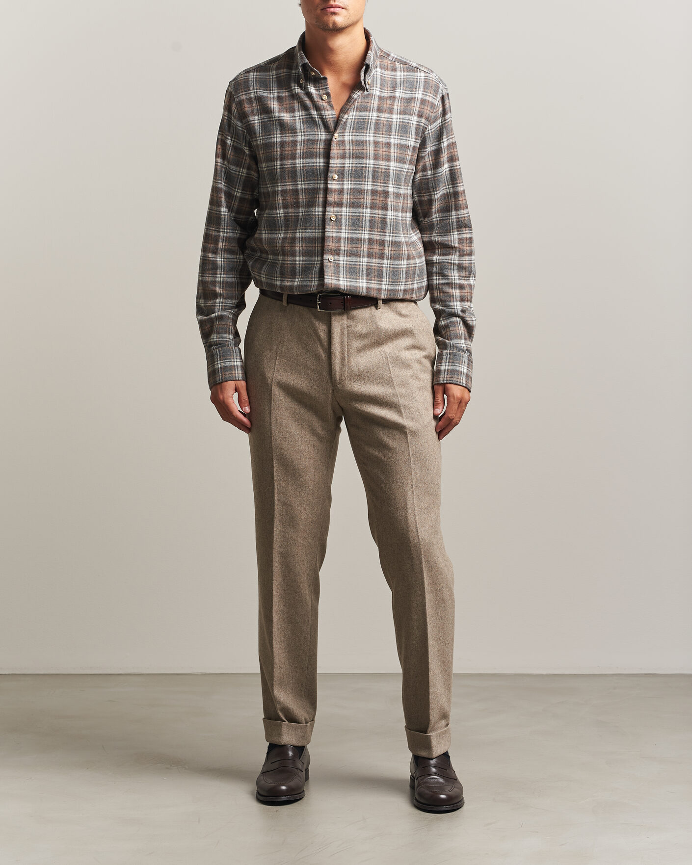 Herre | Skjorter | Stenströms | Regular Fit Check Cut Away Flannel Shirt Brown