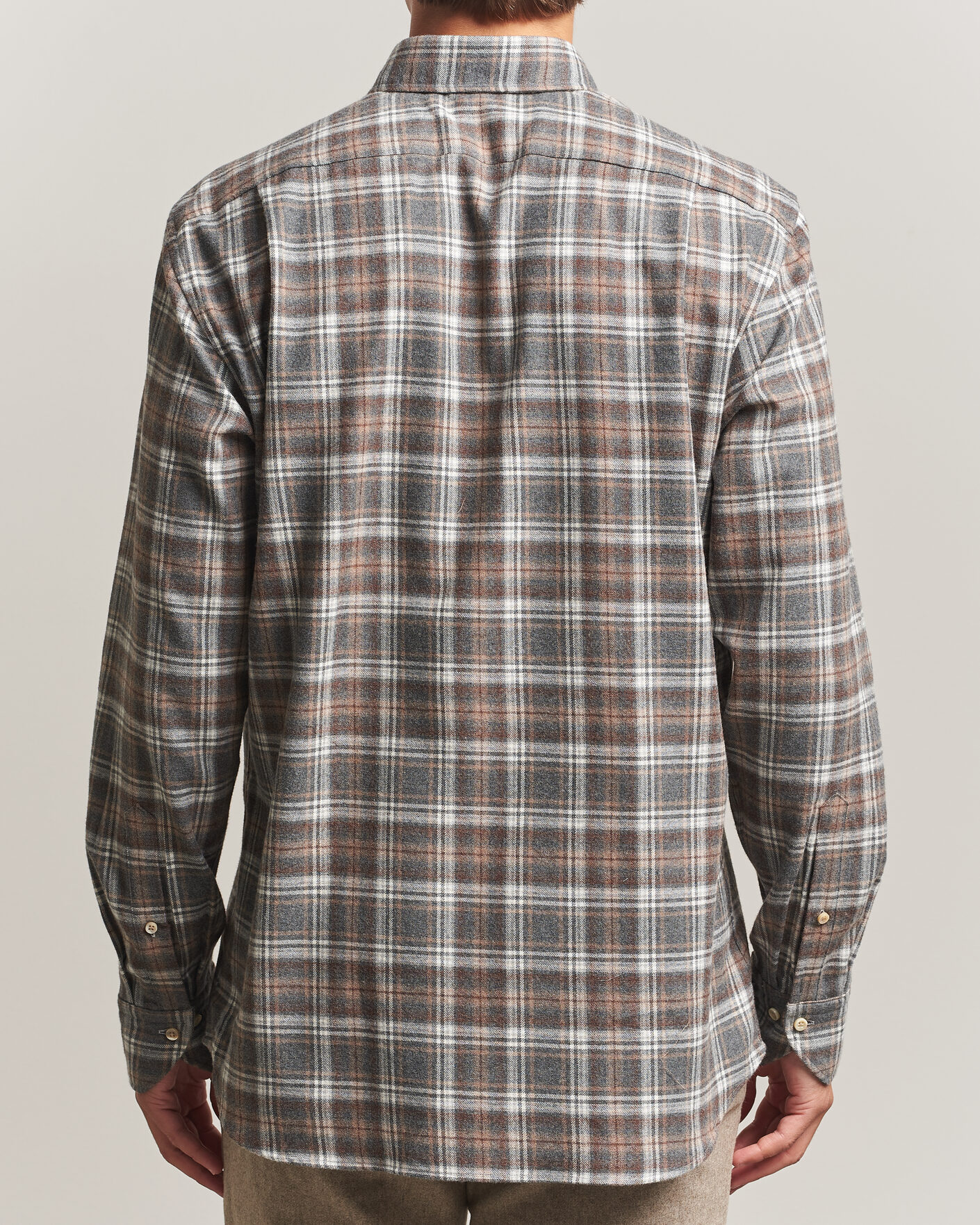 Herre | Skjorter | Stenströms | Regular Fit Check Cut Away Flannel Shirt Brown