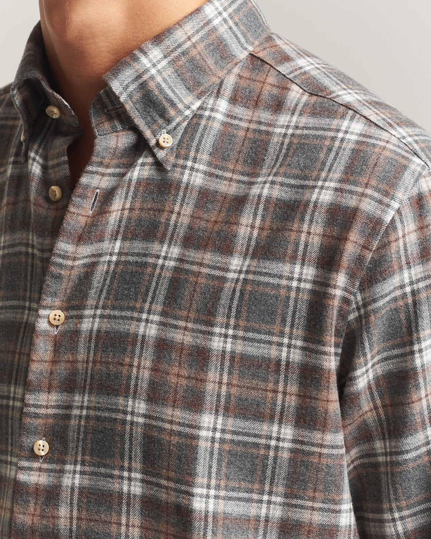 Herre | Skjorter | Stenströms | Regular Fit Check Cut Away Flannel Shirt Brown