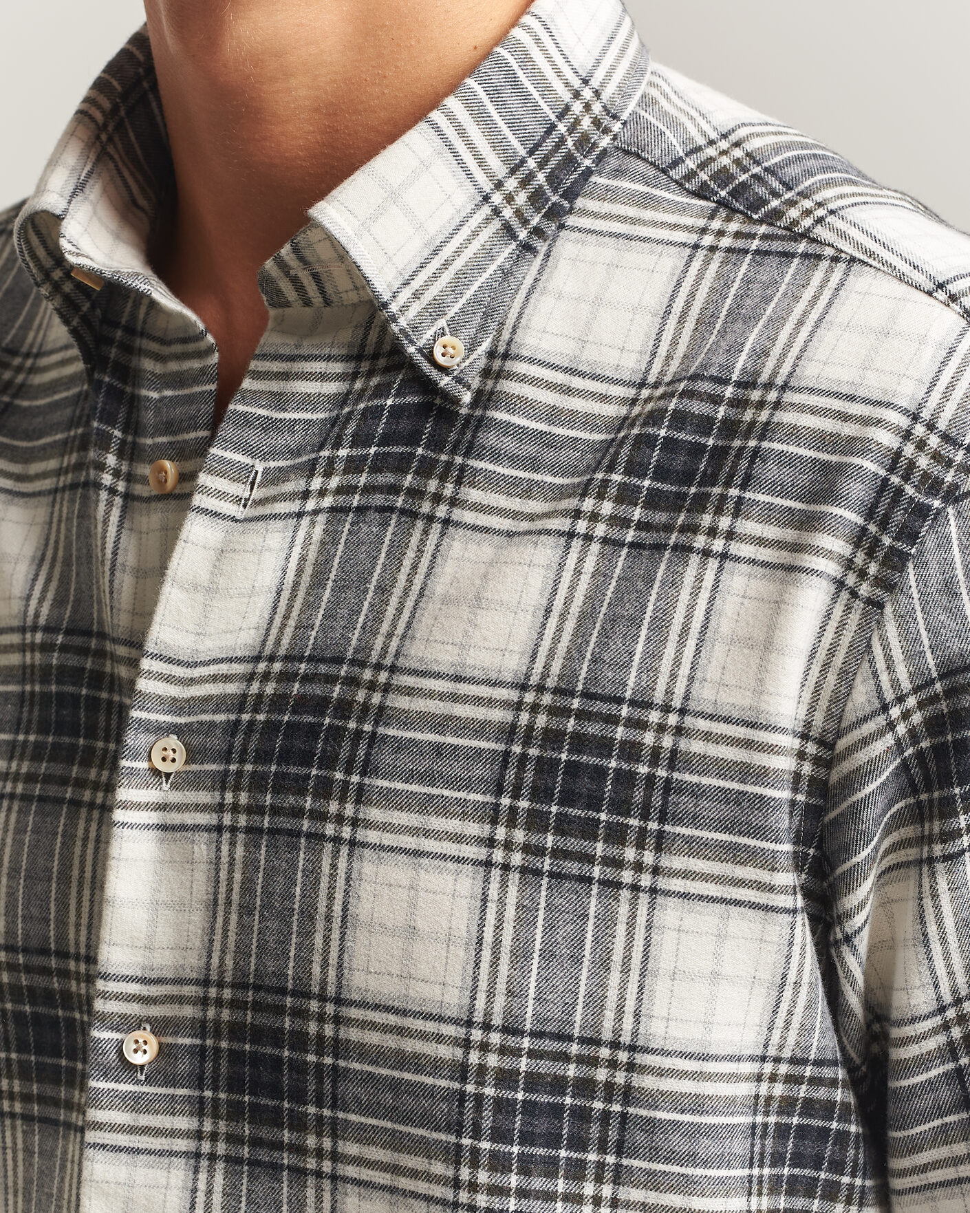Herre | Skjorter | Stenströms | Regular Fit Check Button Down Flannel Shirt Grey