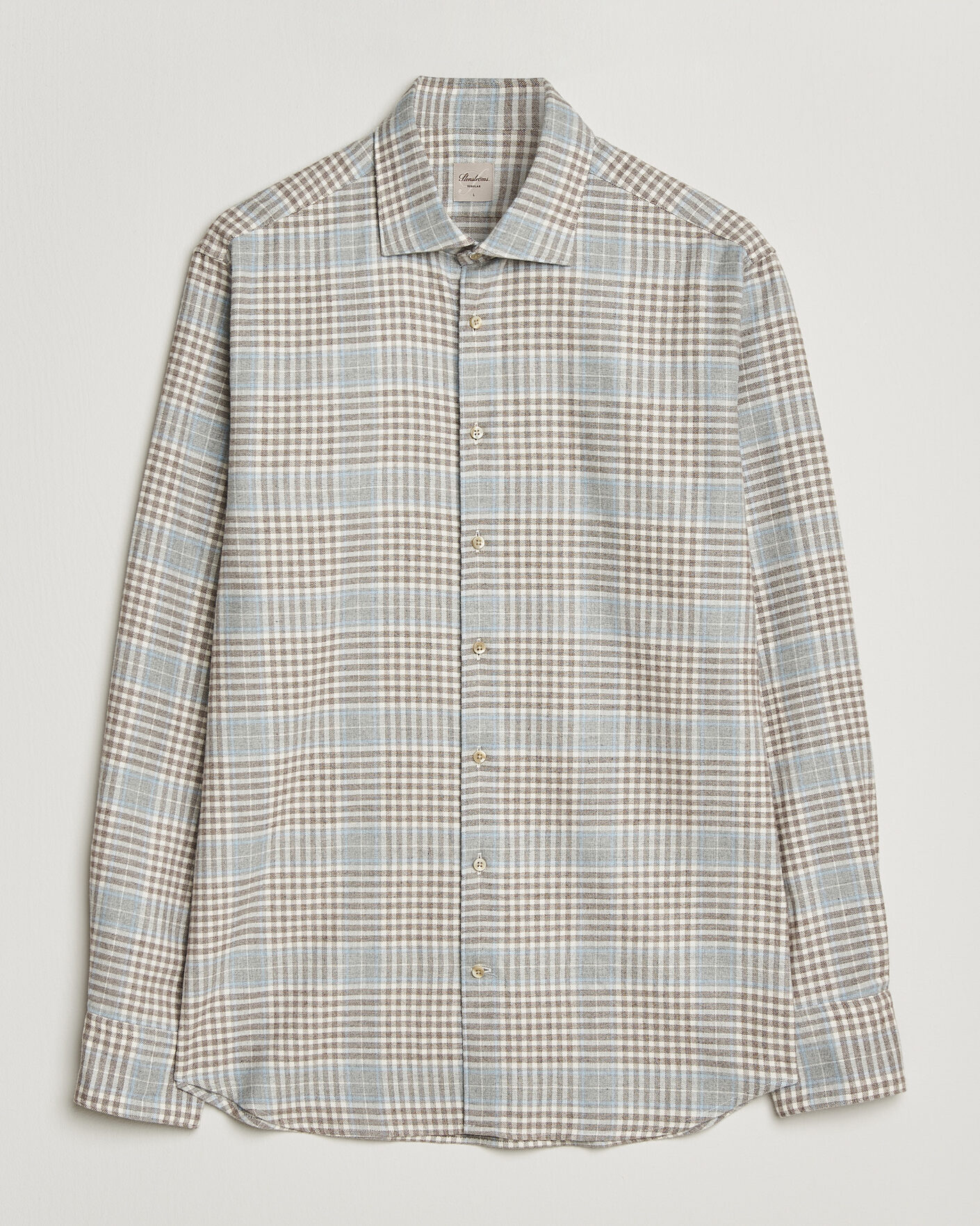Herre | Skjorter | Stenströms | Regular Fit Overcheck Flannel Shirt Light Brown