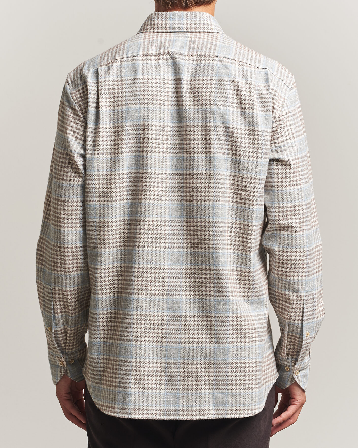 Herre | Skjorter | Stenströms | Regular Fit Overcheck Flannel Shirt Light Brown