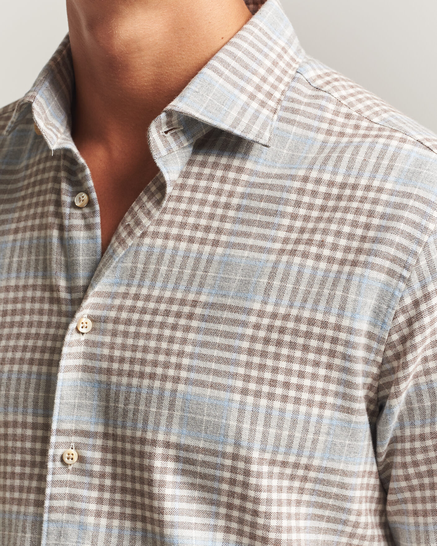 Herre | Skjorter | Stenströms | Regular Fit Overcheck Flannel Shirt Light Brown