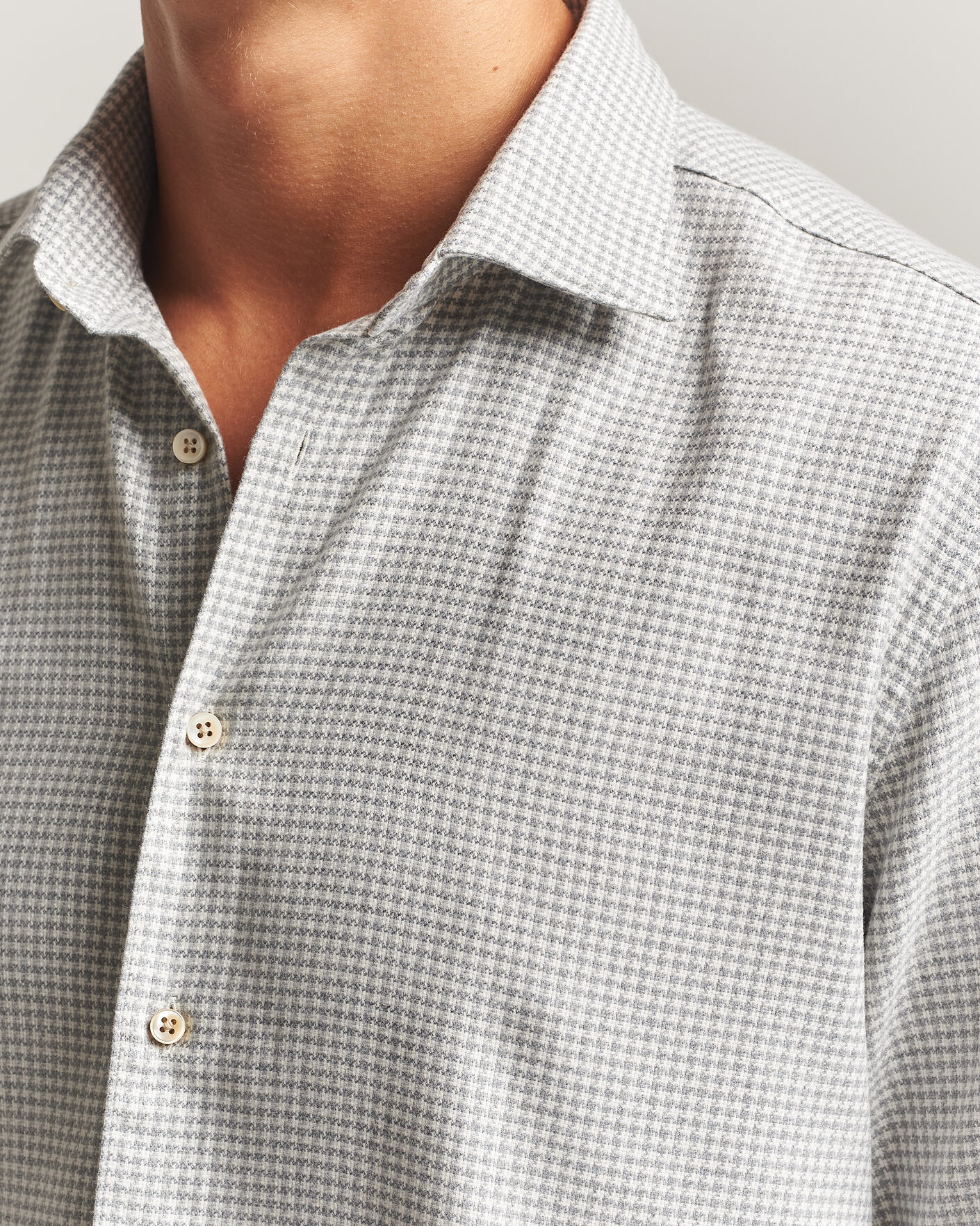 Herre | Skjorter | Stenströms | Regular Fit Houndstooth Flannel Shirt Grey
