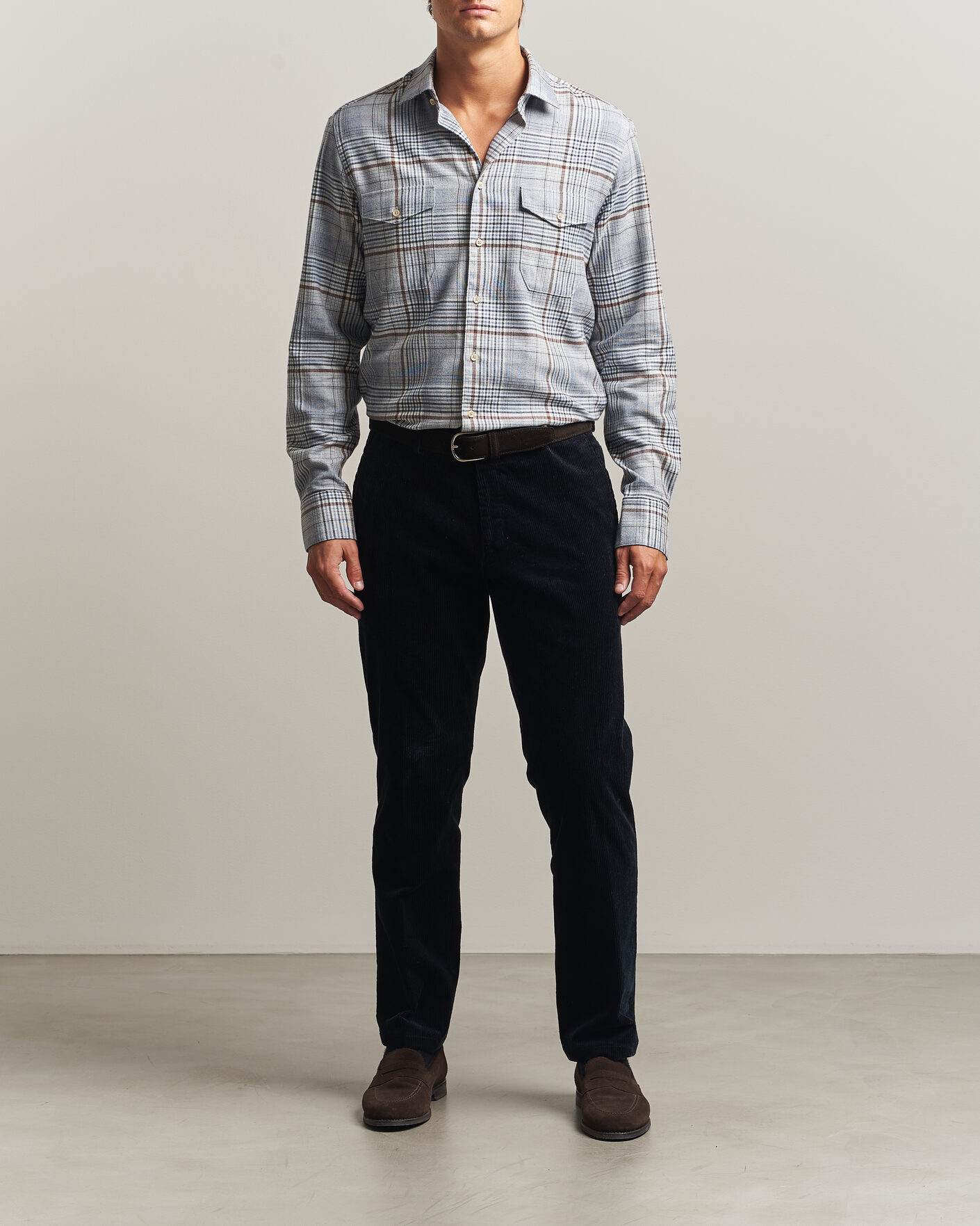 Herre | Skjorter | Stenströms | Regular Fit Front Pocket Flannel Shirt Blue
