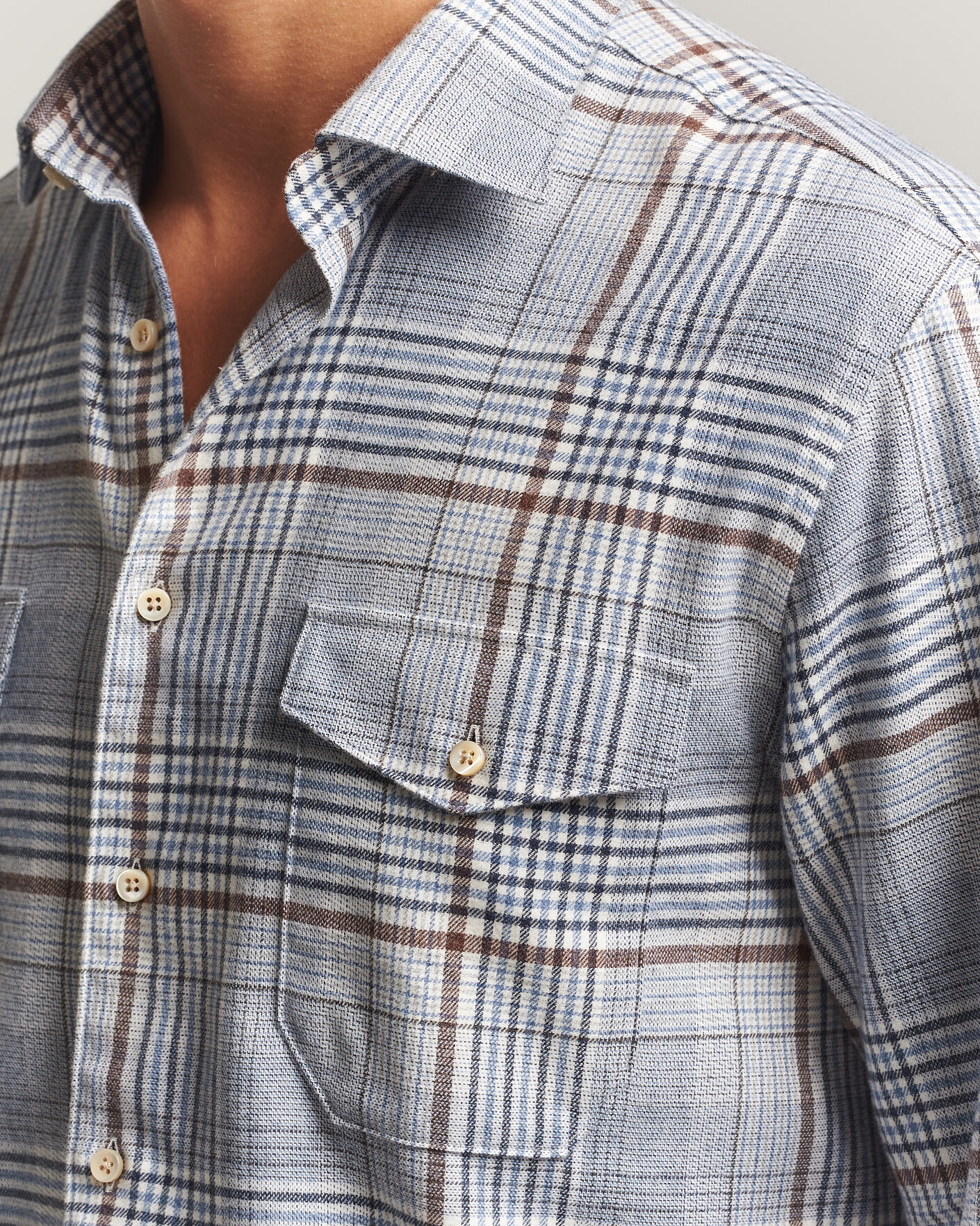Herre | Skjorter | Stenströms | Regular Fit Front Pocket Flannel Shirt Blue