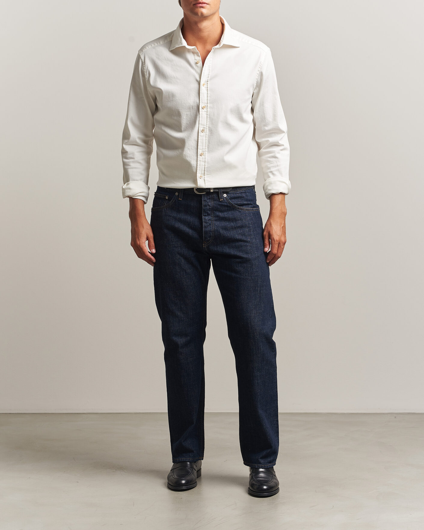 Herre | Skjorter | Stenströms | Slimline Garment Washed Shirt Off White Denim