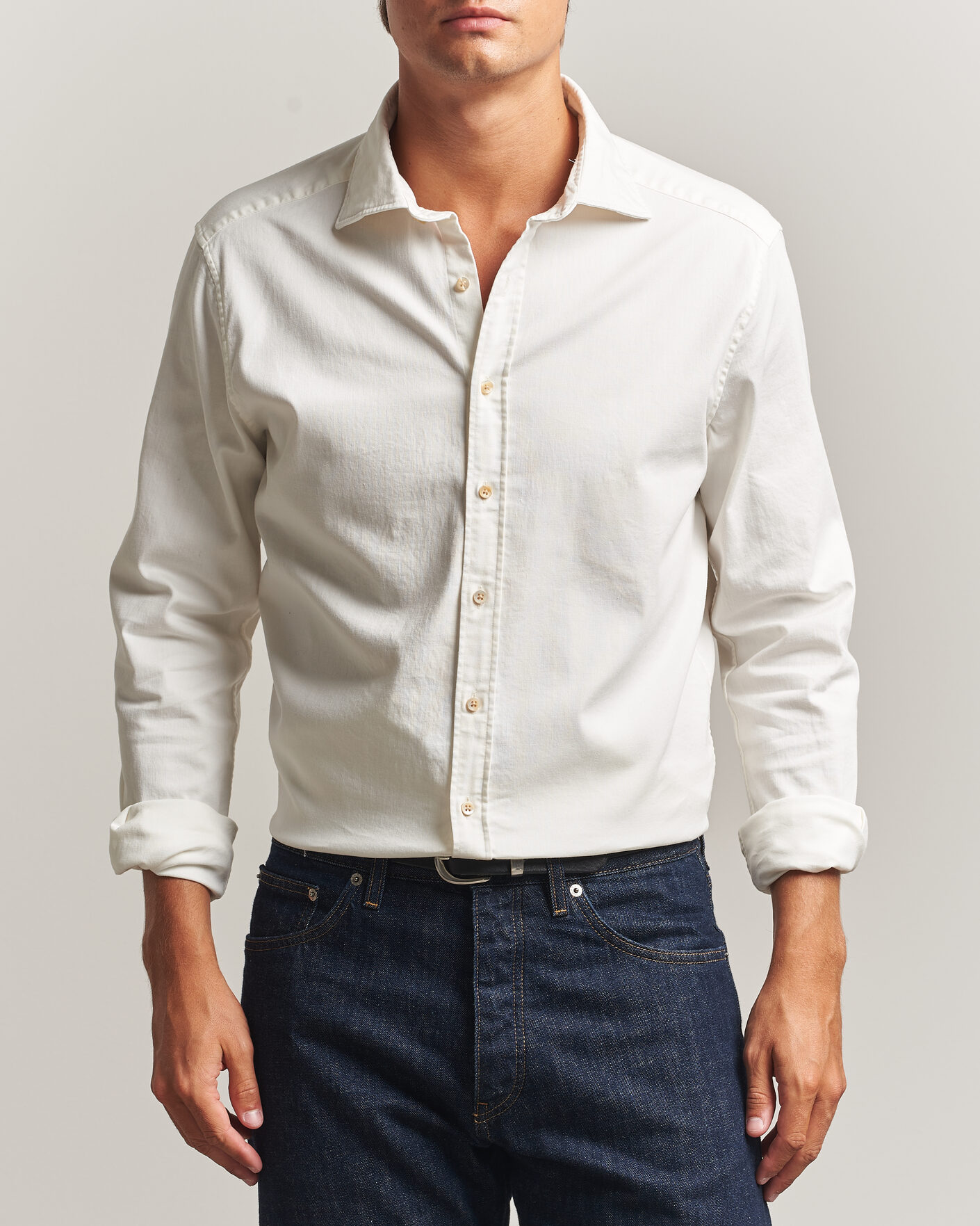 Herre | Skjorter | Stenströms | Slimline Garment Washed Shirt Off White Denim