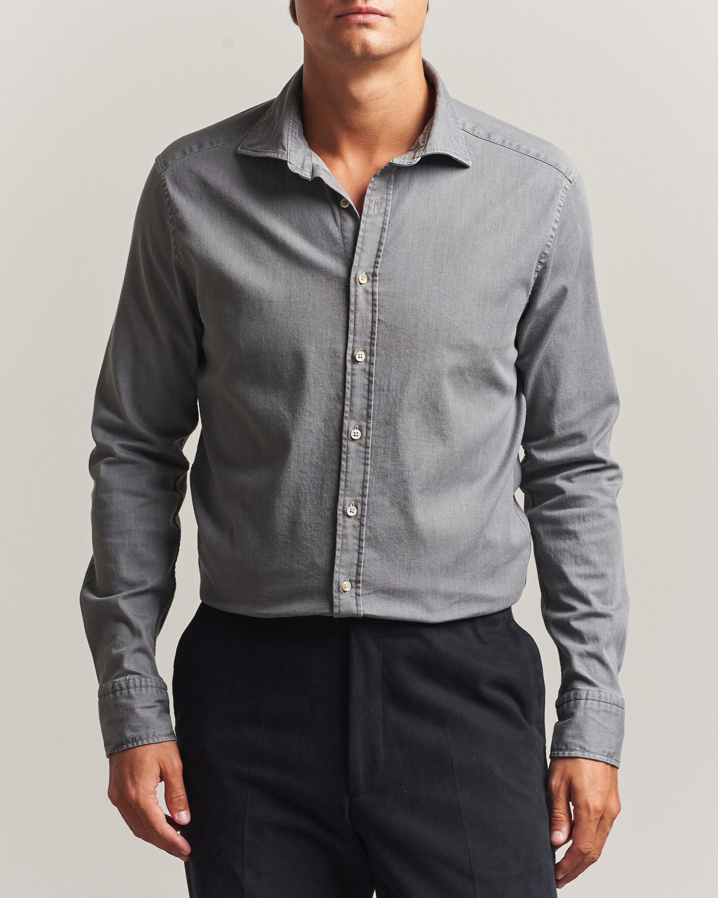 Herre | Skjorter | Stenströms | Slimline Garment Washed Shirt Grey Denim