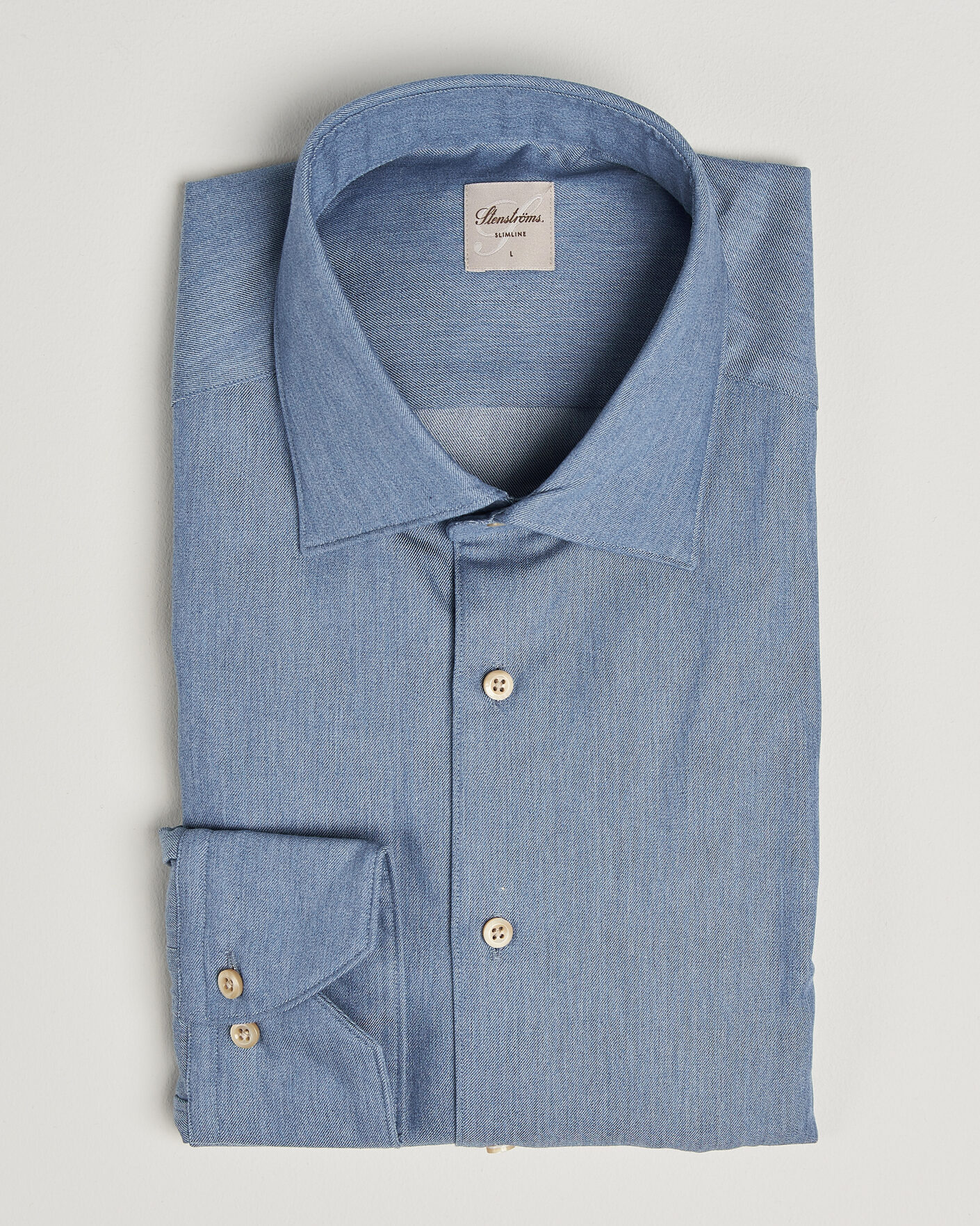 Herre | Skjorter | Stenströms | Slimline Cotton Twill Denim Shirt Blue