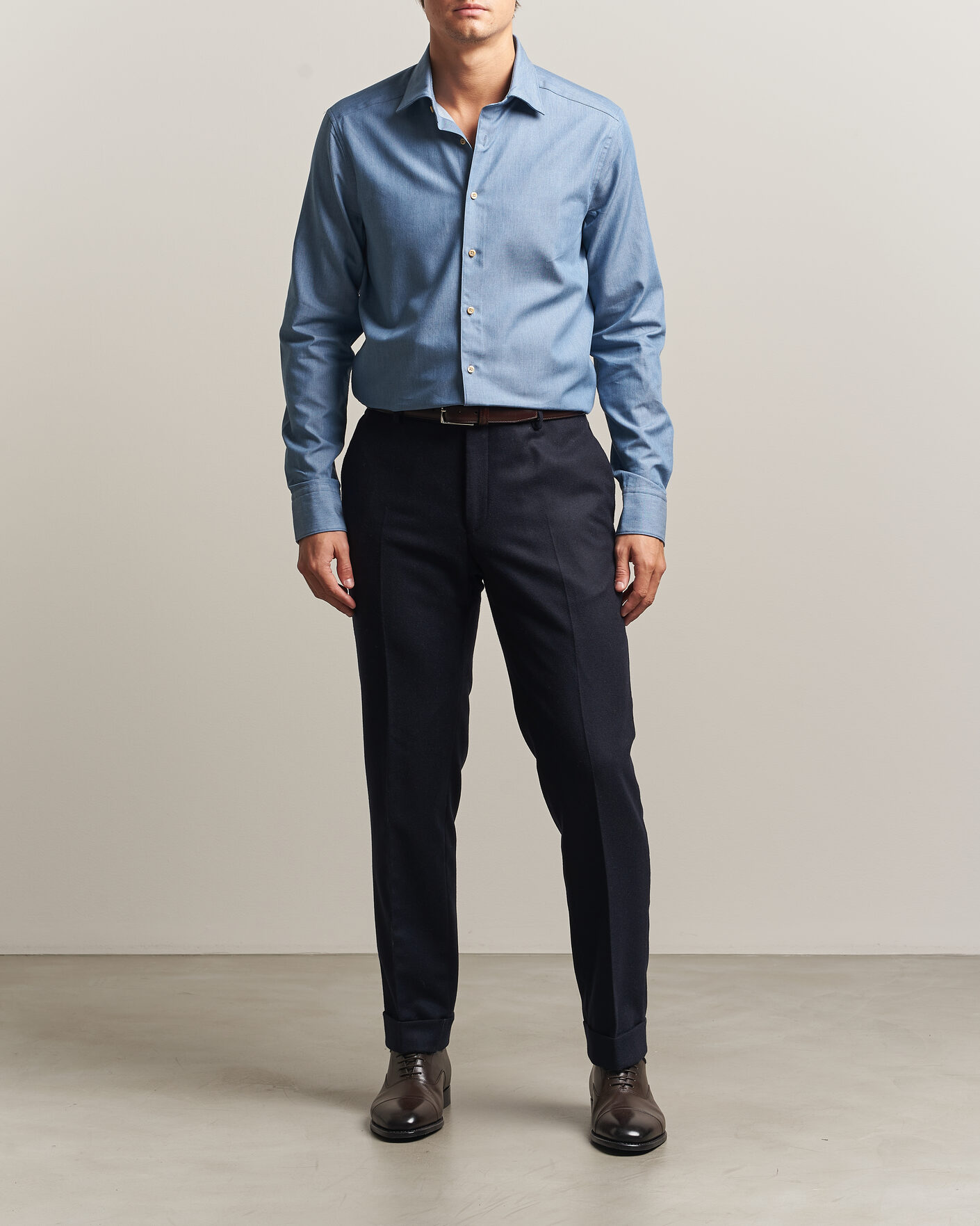 Herre | Skjorter | Stenströms | Slimline Cotton Twill Denim Shirt Blue